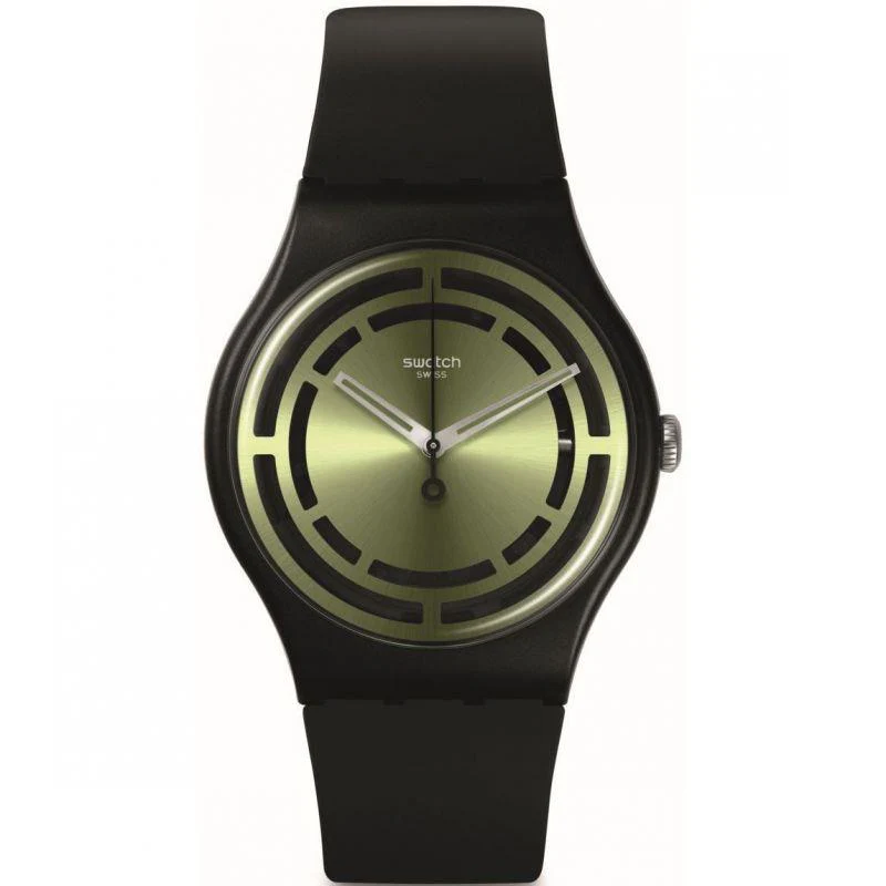Swatch Leafy Line Green Dial Black Silicone Strap Unisex Watch SO32B117 - Image 2