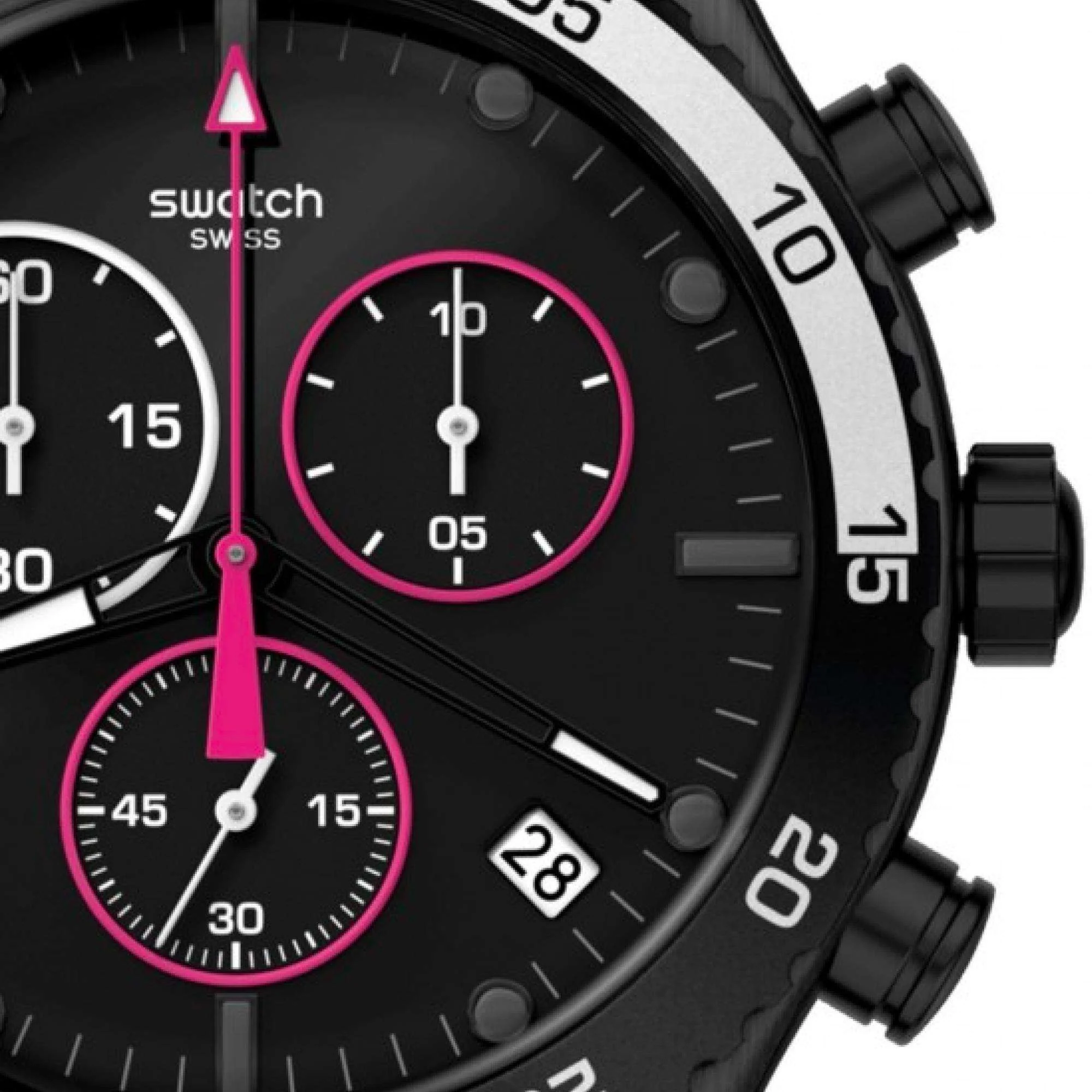 Swatch Magenta At Night Black Dial Quartz Chronograph Men's Watch YVB413 - Image 2