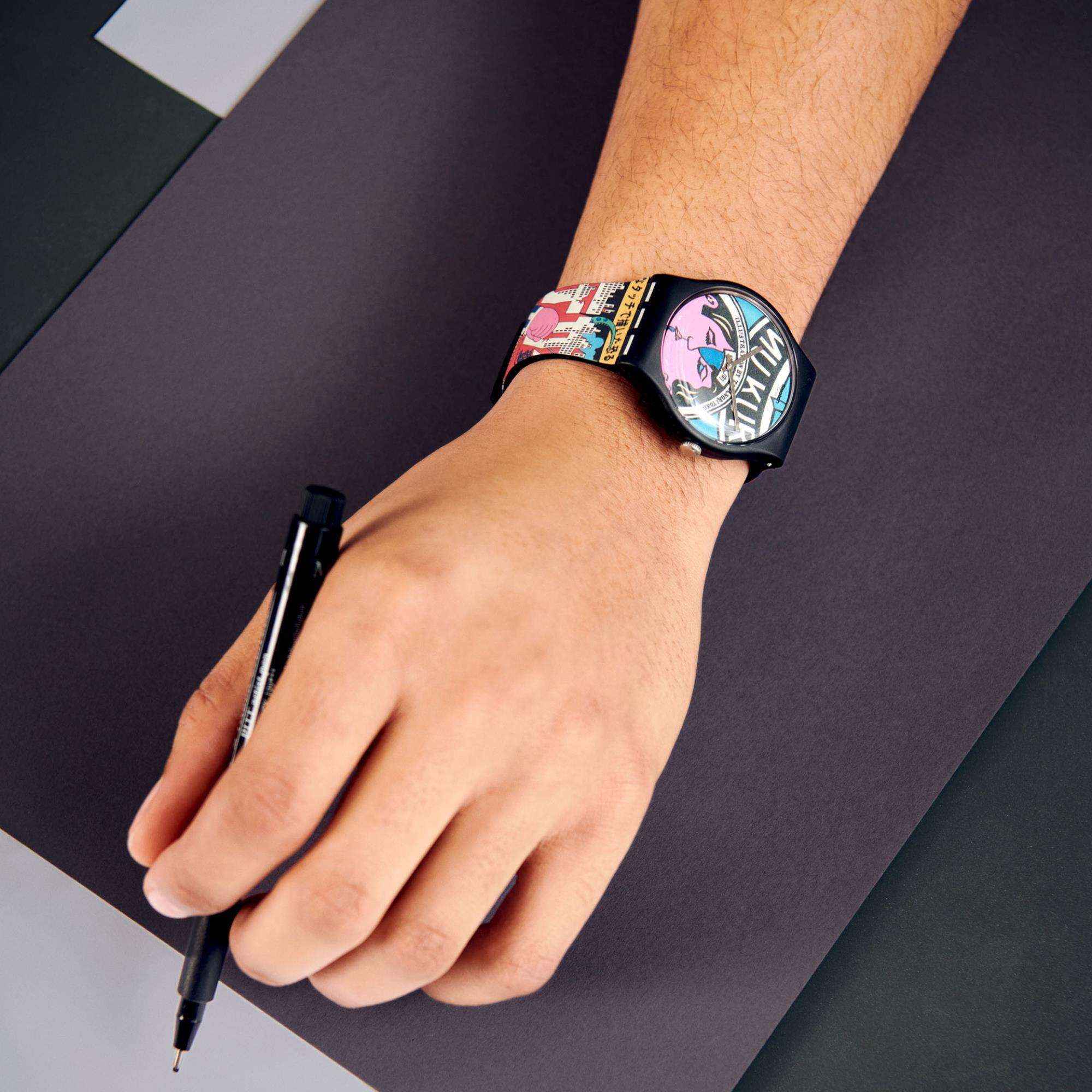 Swatch MoMA Quartz The City And Design, The Wonders Of Life Silicone Strap Ladies Watch SUOZ334 - Image 5