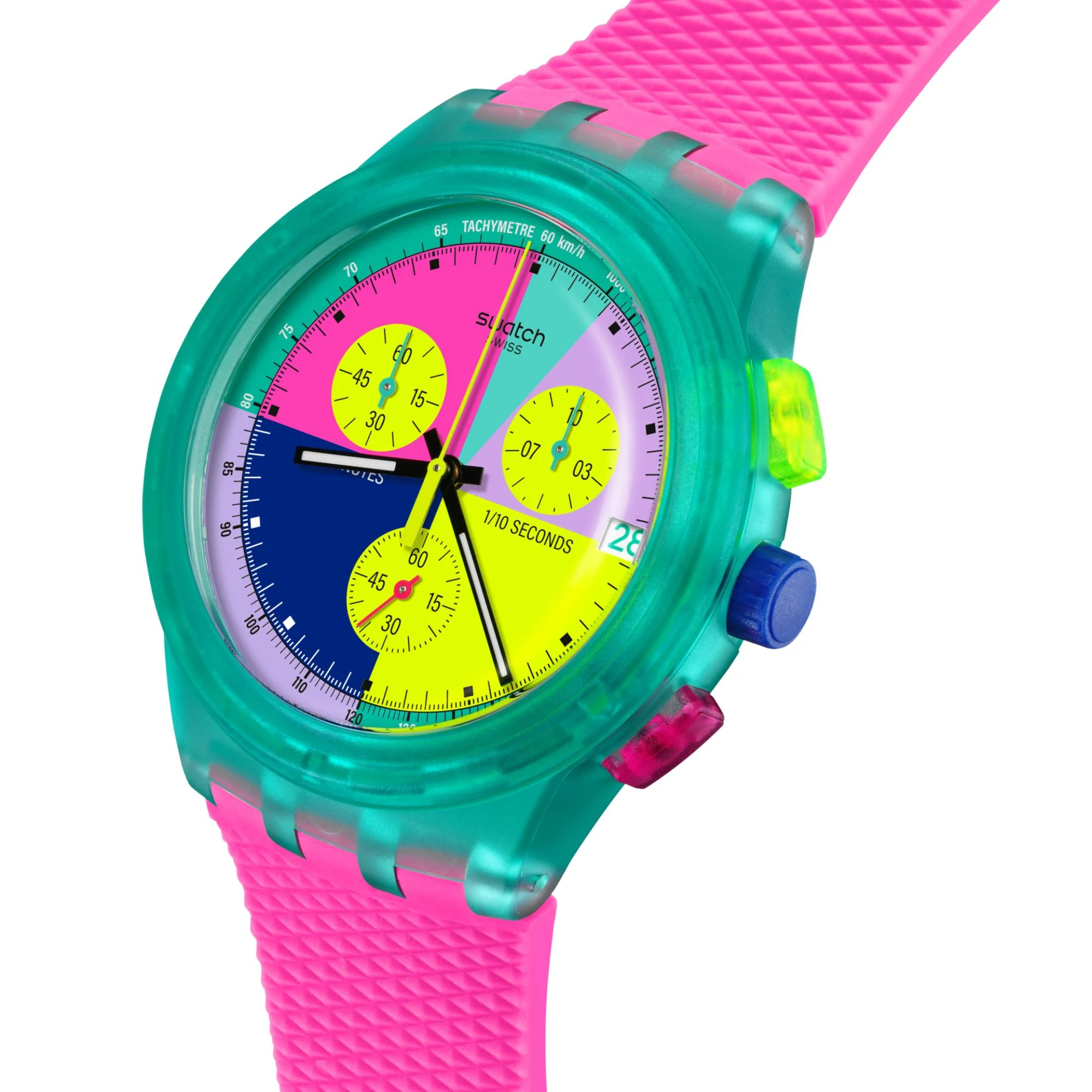 Swatch Neon Flash Arrow Chronograph Multicolour Dial Pink Silicone Strap Unisex Watch SUSG408 - Image 2