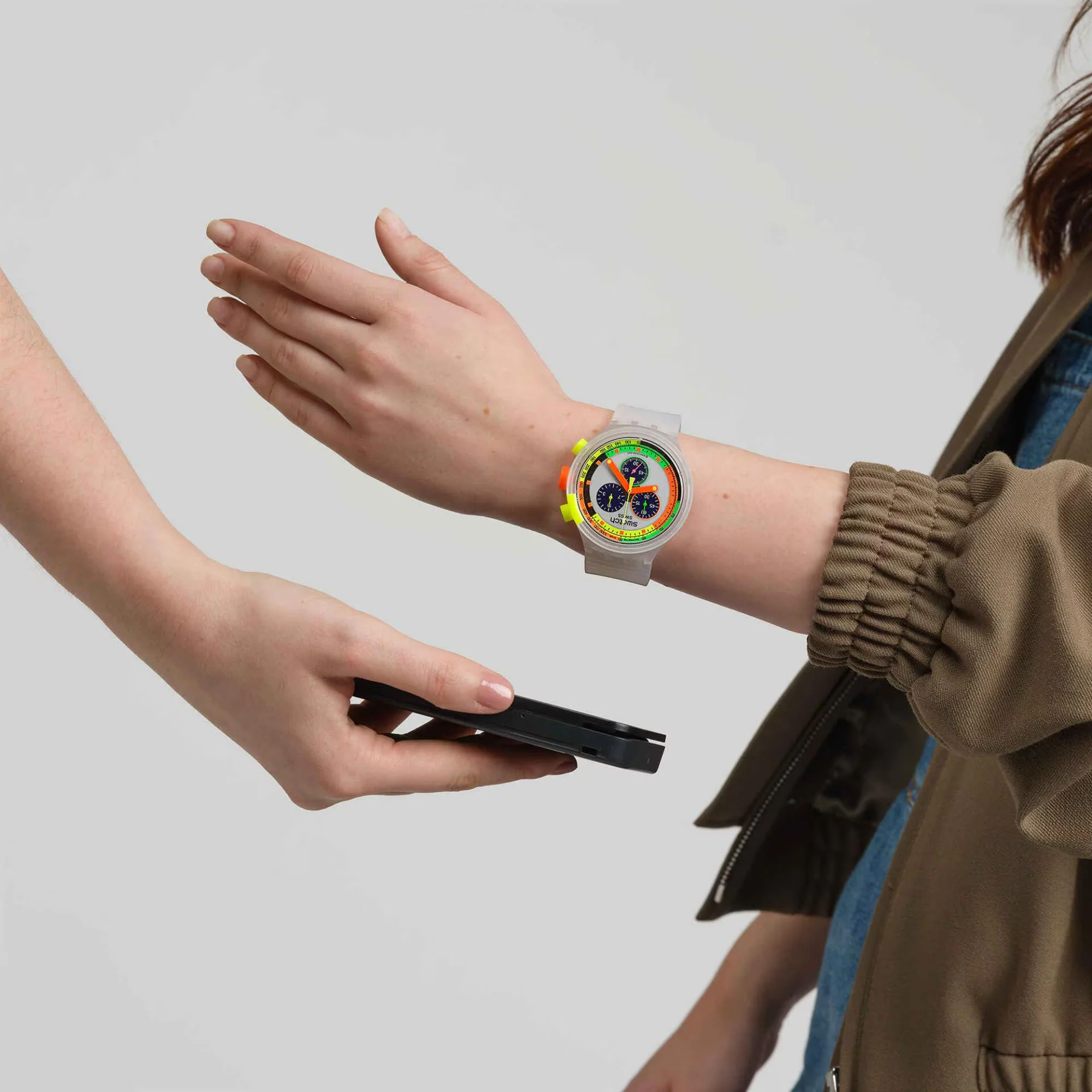 Swatch Neon Jelly Pay! Chronograph Silicone Strap Unisex Watch SB02K101-5300 - Image 8