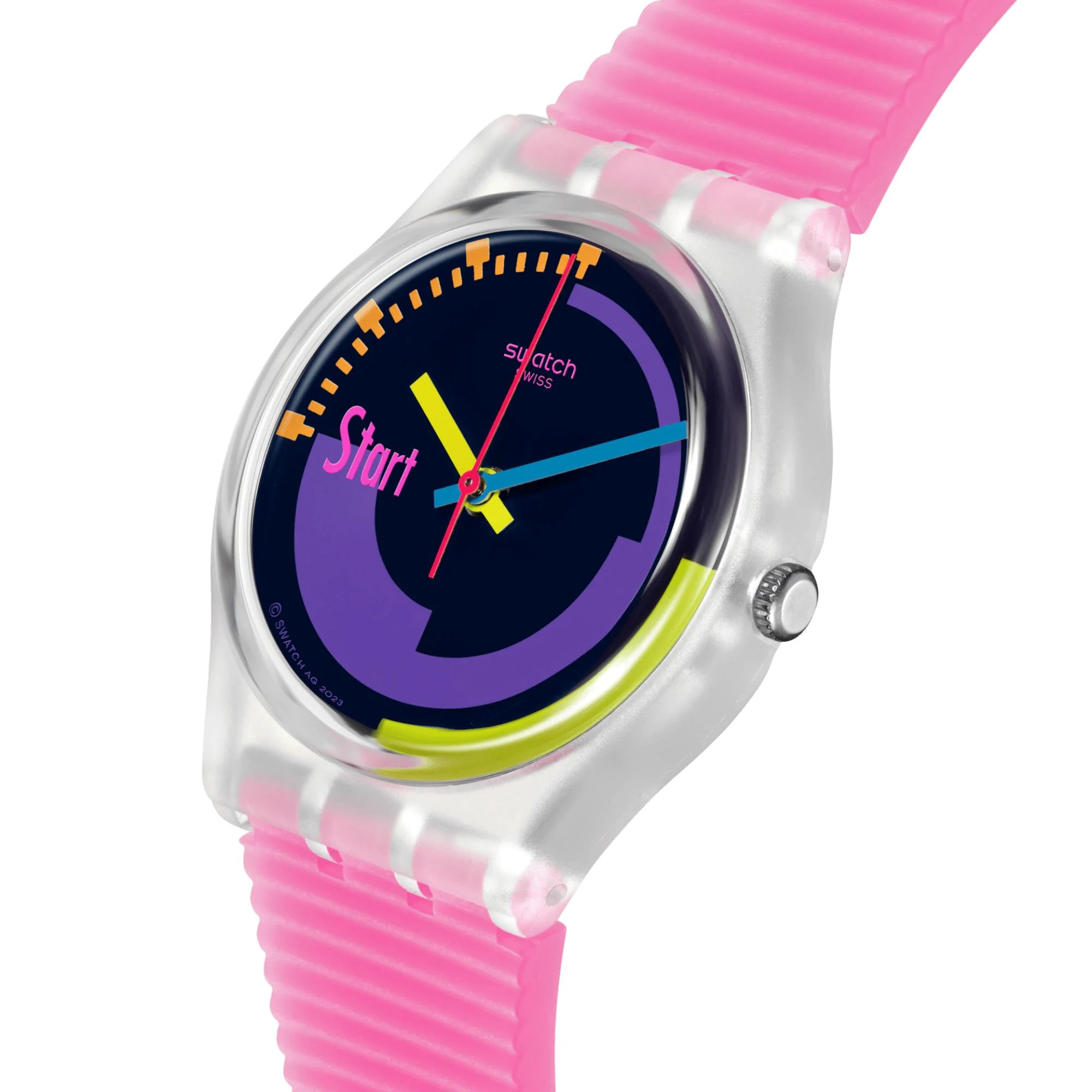 Swatch Neon Pink Podium Multi-coloured Dial Transparent Matte Pink Silicone Strap Watch SO28K111 - Image 9