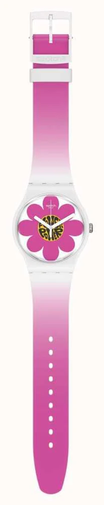 Swatch New Gent Bioceramic Flower Hour Quartz Multi-Coloured Dial Pink Silicone Strap Unisex Watch SO32M104 - Image 8