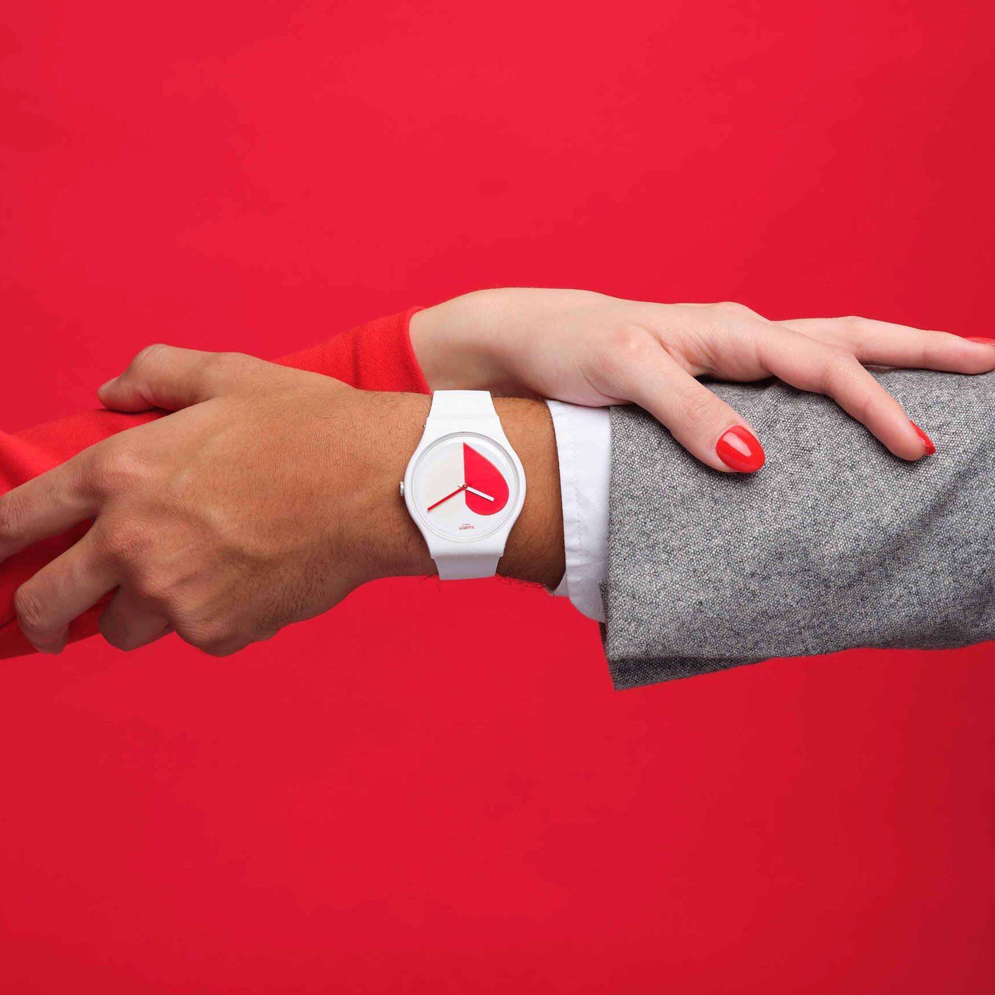 Swatch New Gent Half <3 Red Quartz White Dial White Silicone Strap Unisex Watch SO29Z113 - Image 3
