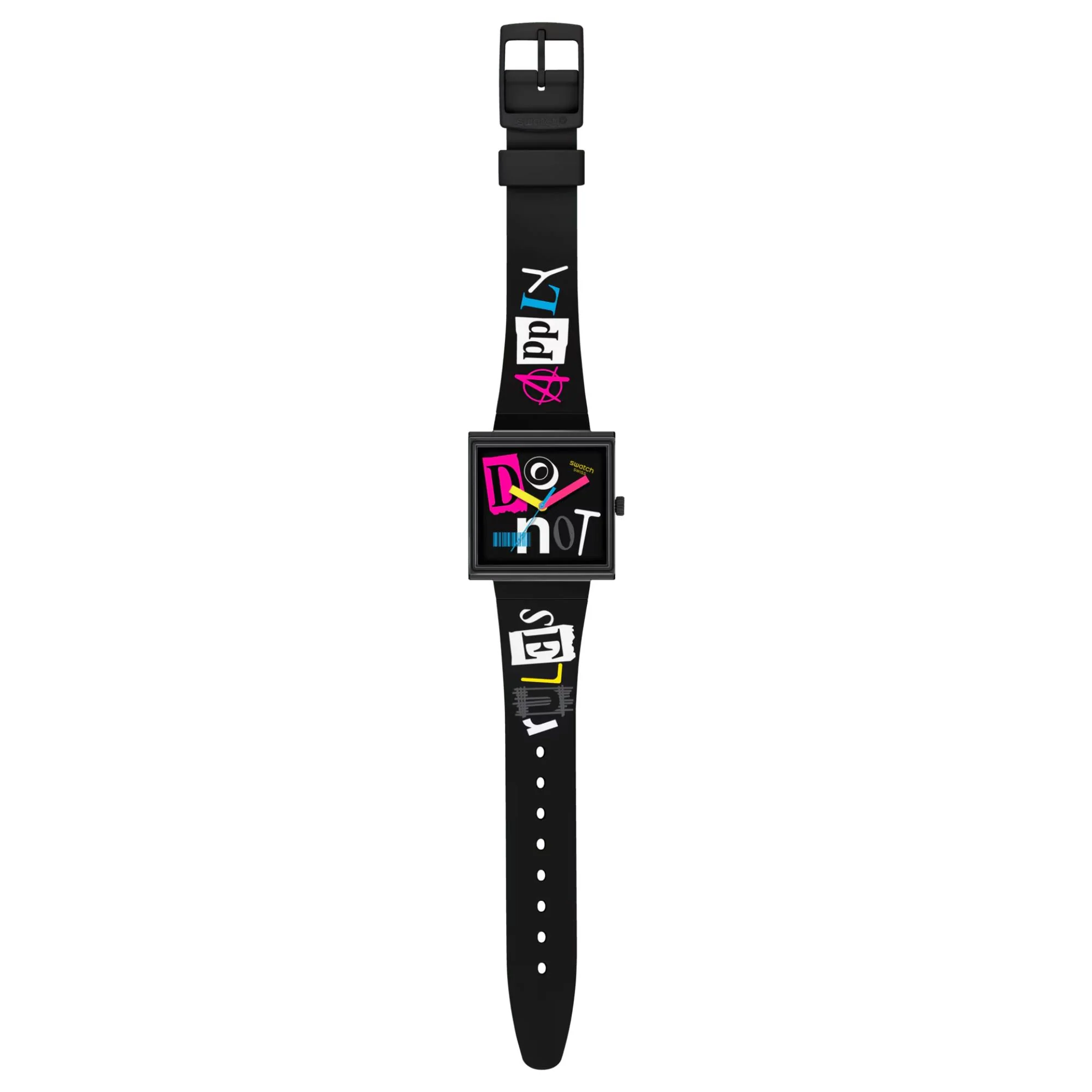 Swatch No Rules Pierced Edge Black Dial Silicone Strap Unisex Casual Watch SO34B100 - Image 4