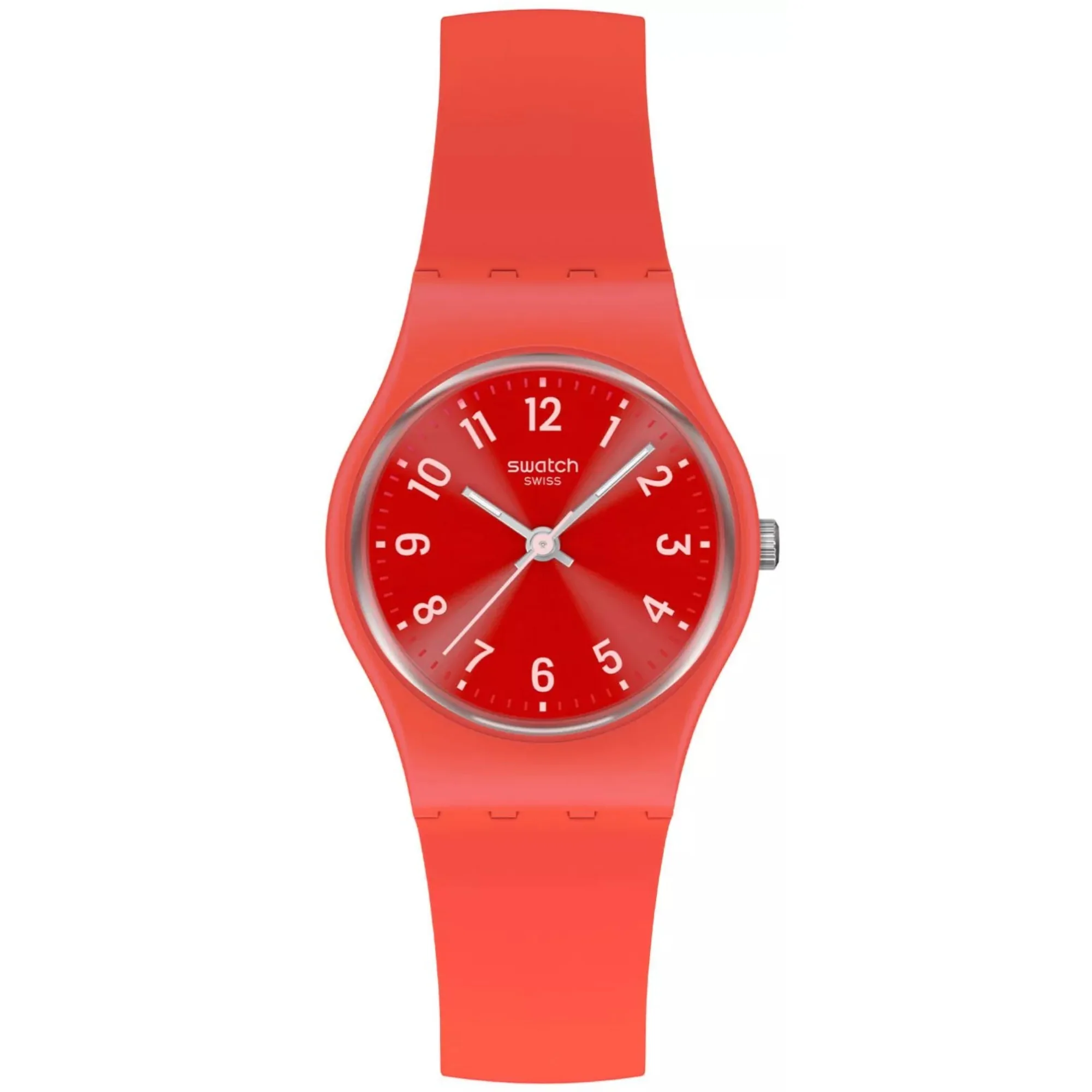 Swatch NOTES OF CORAL Quartz Red Dial Silicone Strap Unisex Watch LP165