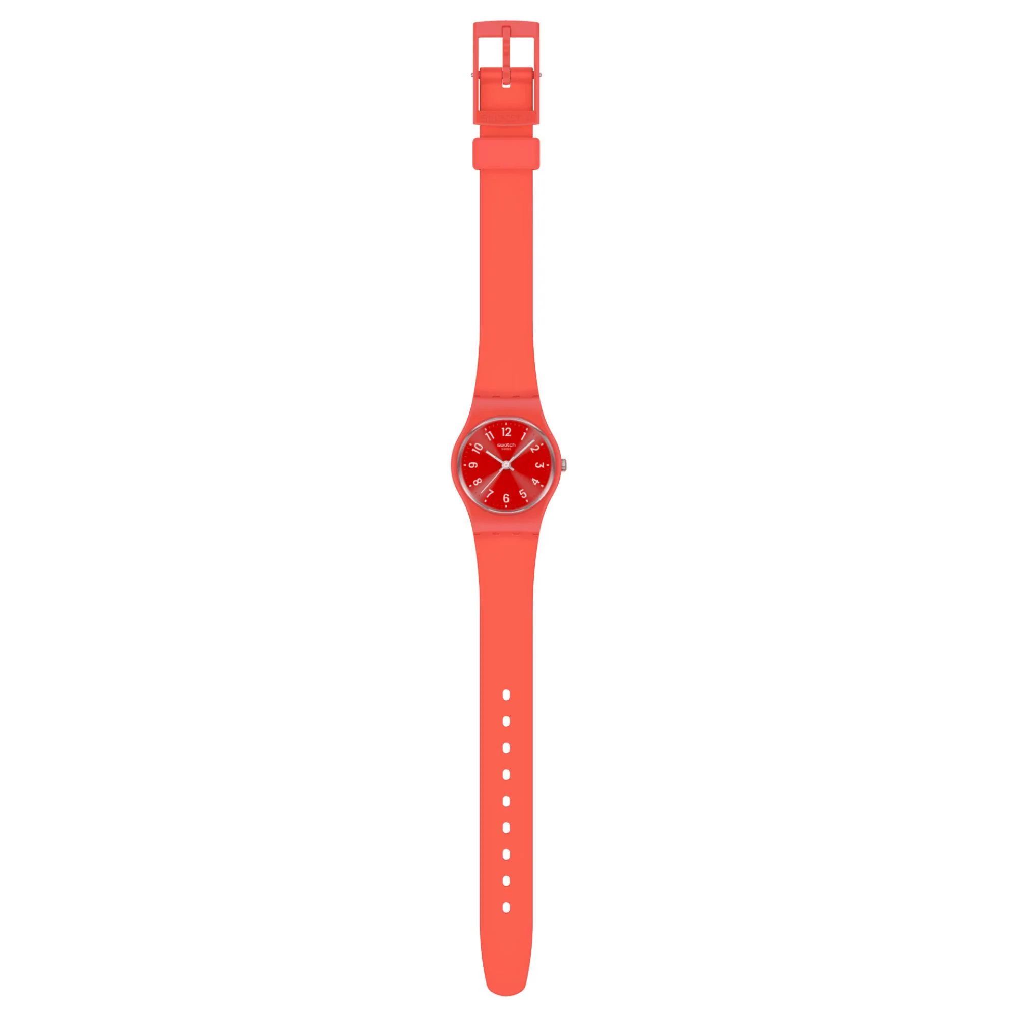 Swatch NOTES OF CORAL Quartz Red Dial Silicone Strap Unisex Watch LP165 - Image 3