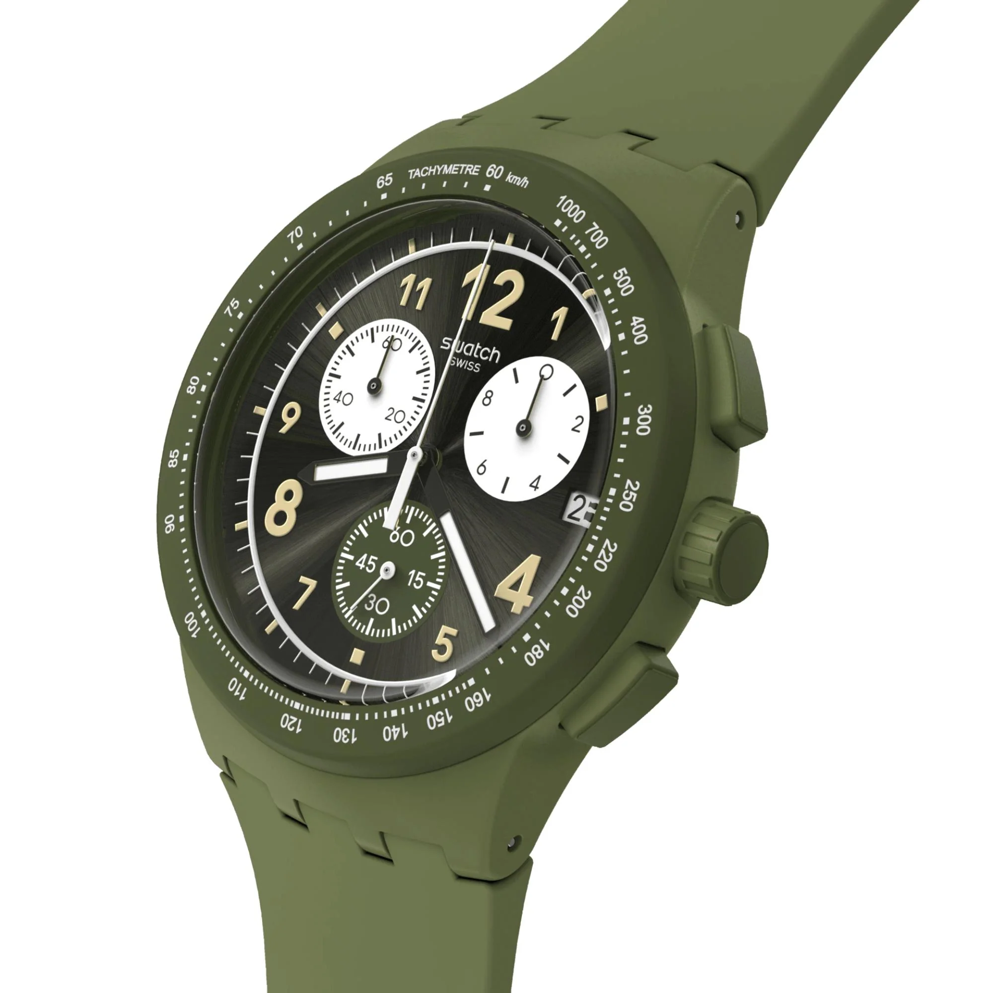 Swatch Nothing Basic About Green Quartz Green Chronograph Dial Silicone Strap Men's Watch SUSG406 - Image 2
