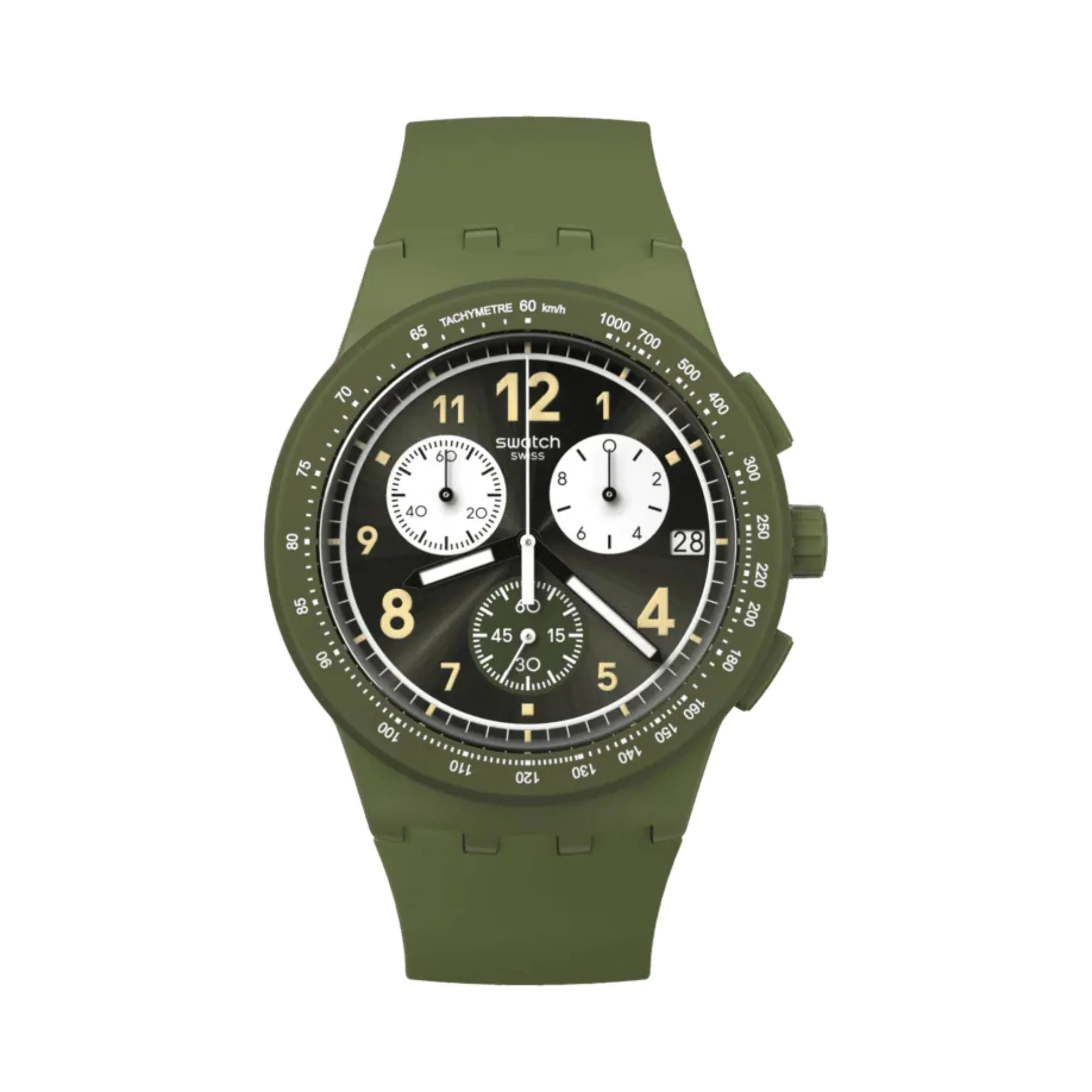 Swatch Nothing Basic About Green Quartz Green Chronograph Dial Silicone Strap Men's Watch SUSG406 - Image 6