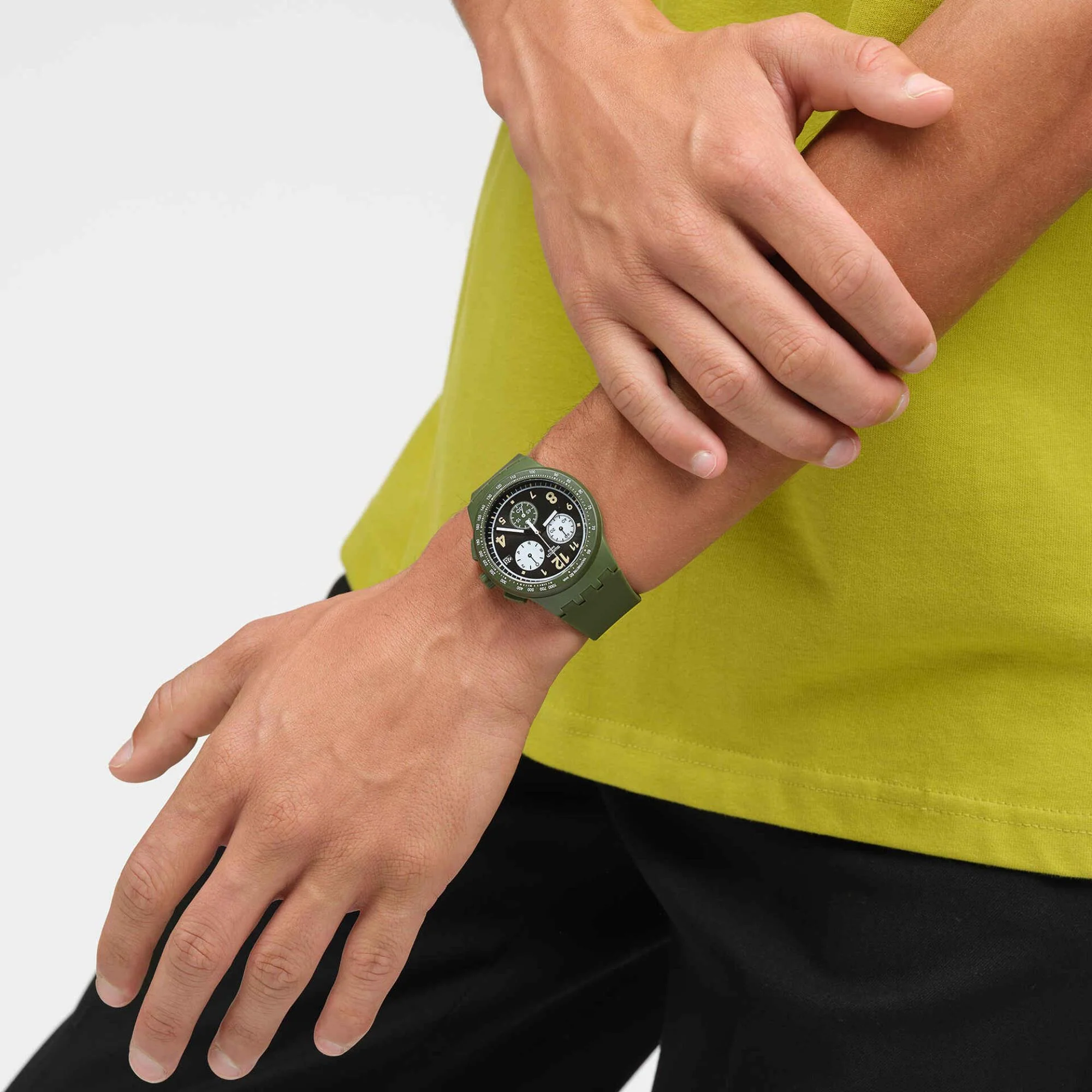 Swatch Nothing Basic About Green Quartz Green Chronograph Dial Silicone Strap Men's Watch SUSG406 - Image 9