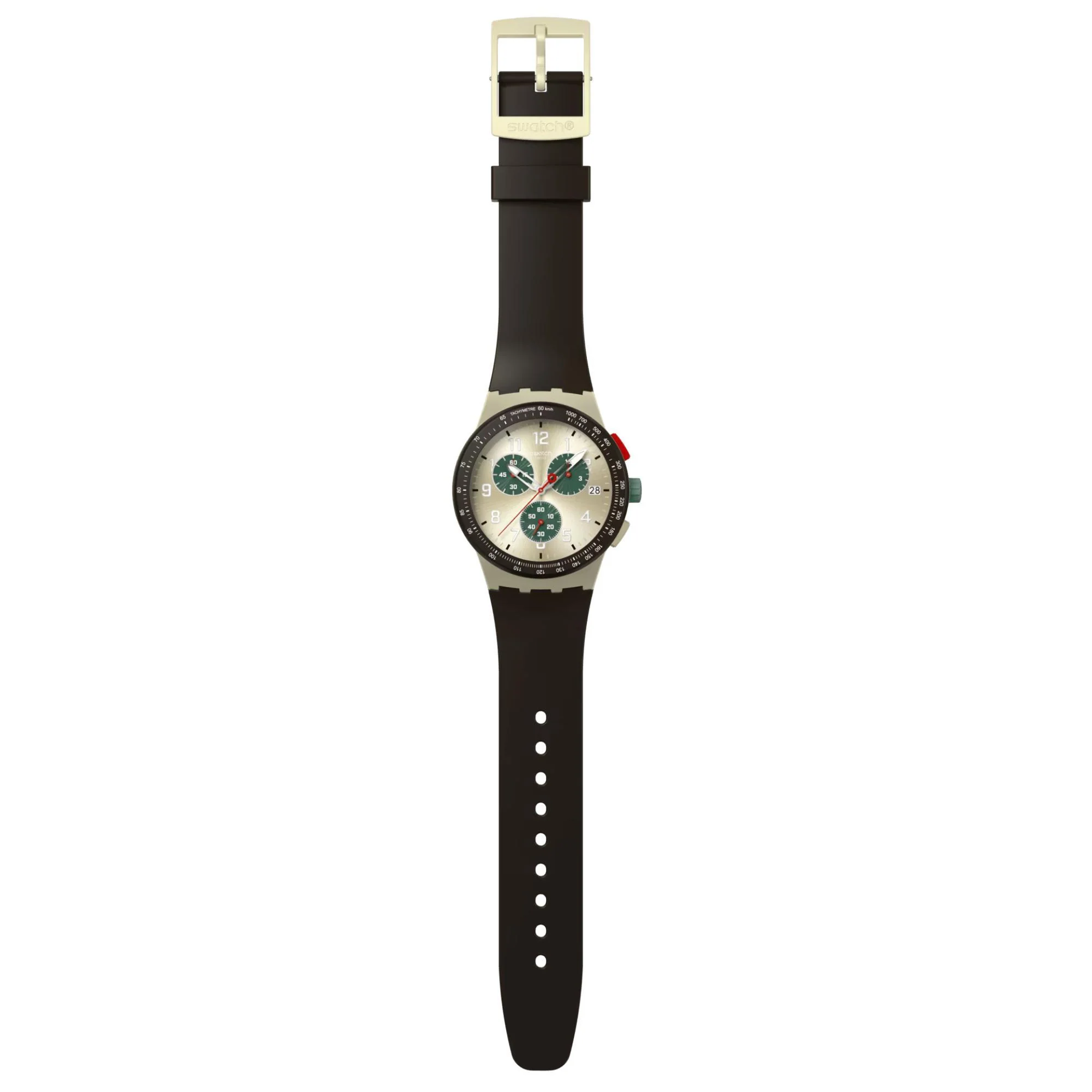 Swatch OBSIDIAN INK Quartz Beige Dial Silicone Strap Unisex Watch SUST402 - Image 2