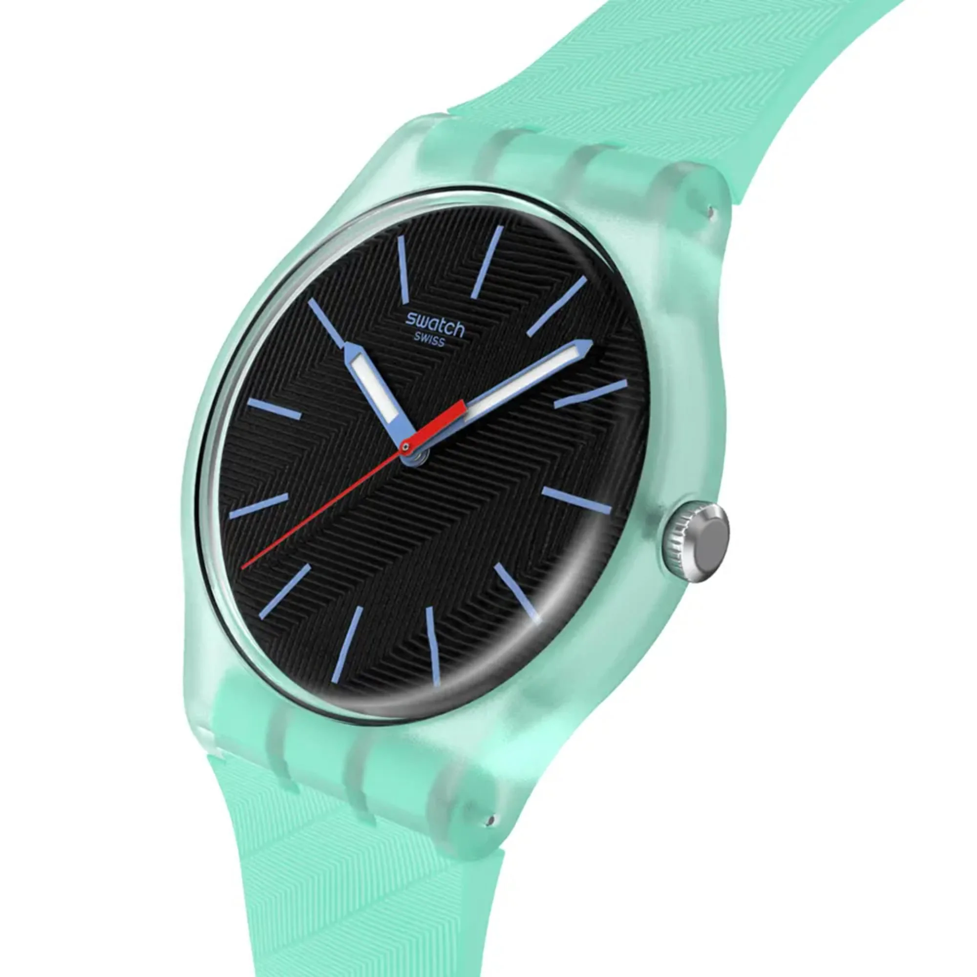Swatch Originals Hint of Mint Quartz Black Dial Silicone Strap Unisex Watch SO29L103 - Image 4