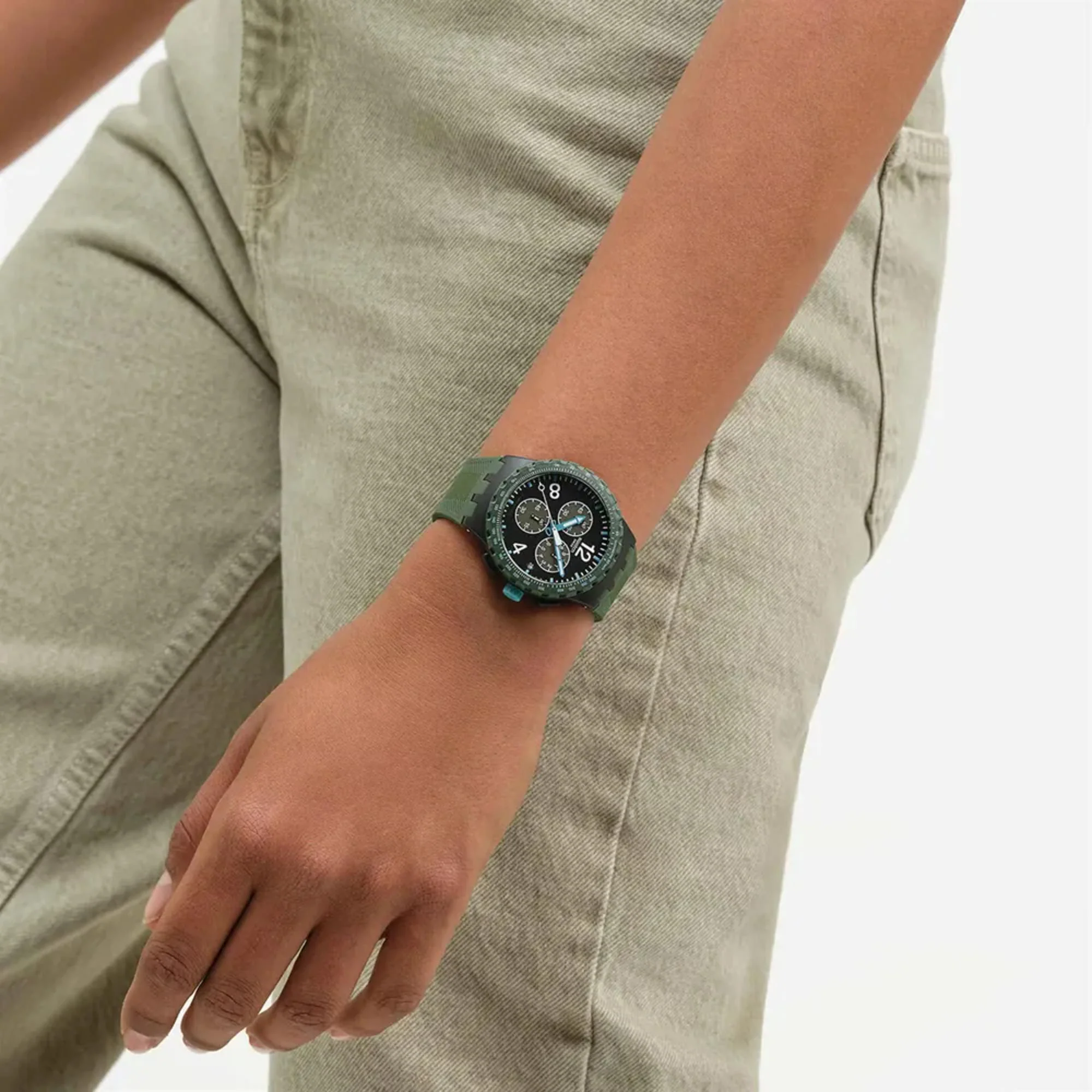 Swatch Originals Olive Rush Chronograph Black Dial Silicone Strap Unisex Watch SUSB421 - Image 7