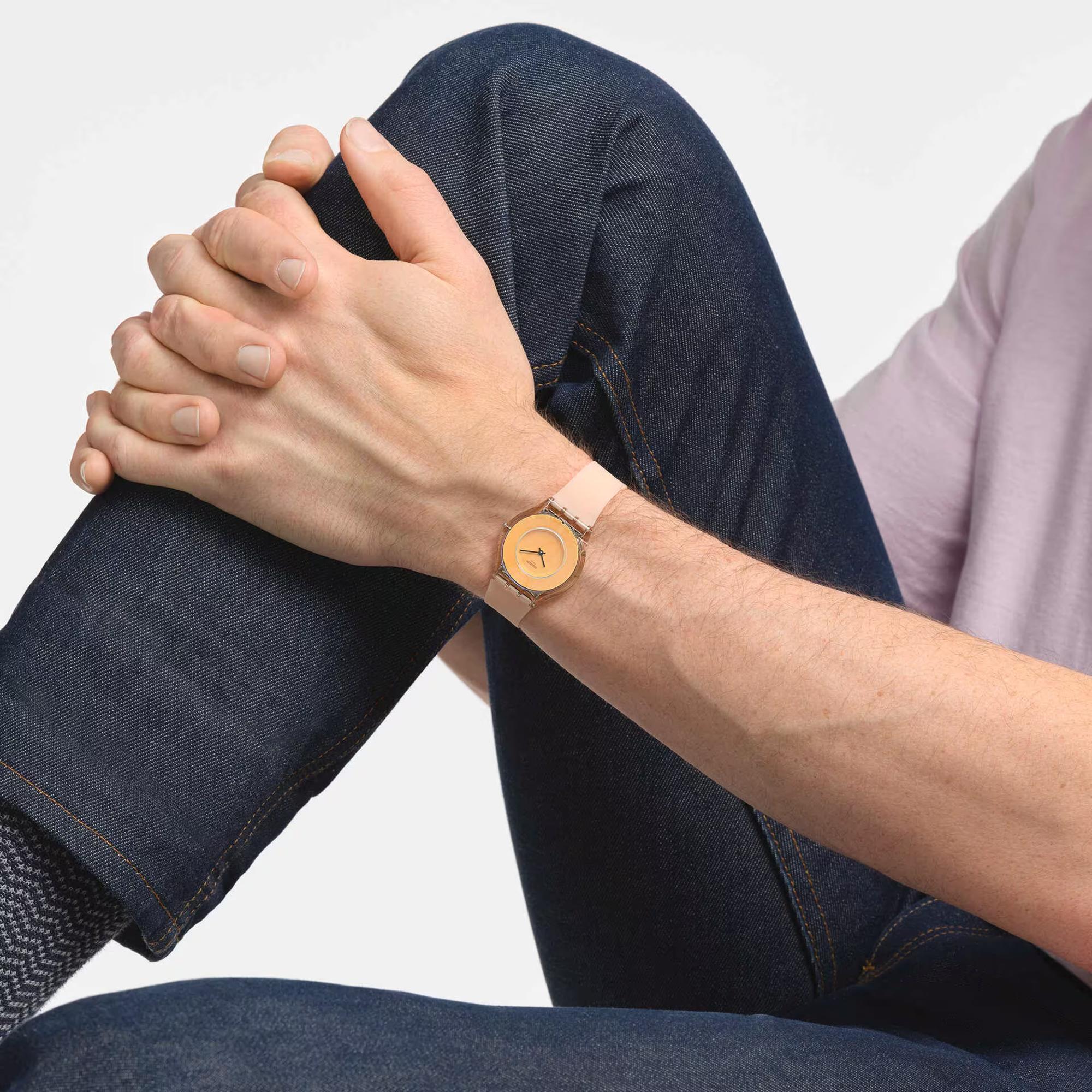 Swatch Pastelicious Peachy Pink Silicone Strap Orange Dial Unisex Watch SS08P102 - Image 4