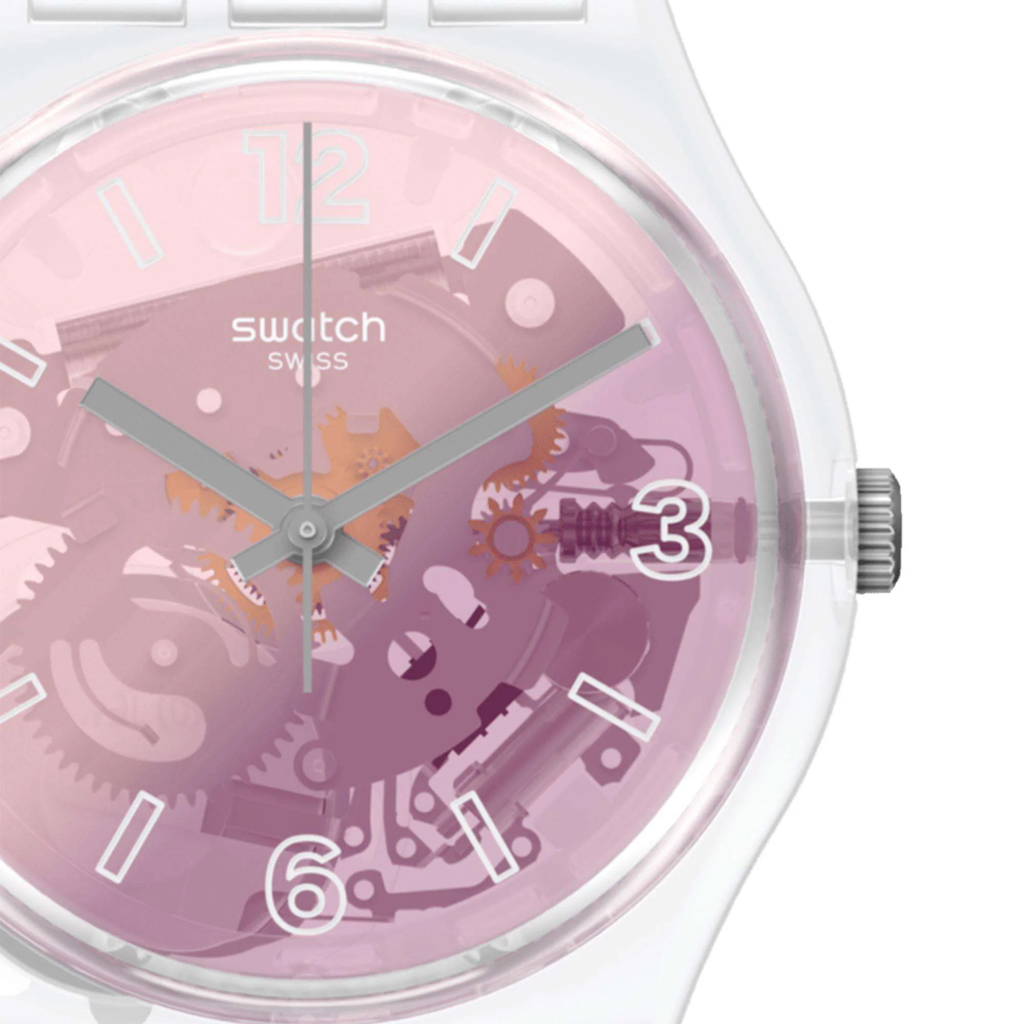 Swatch Pink Disco Fever Quartz Pink Dial White Silicone Strap Unisex Watch GE290 - Image 2