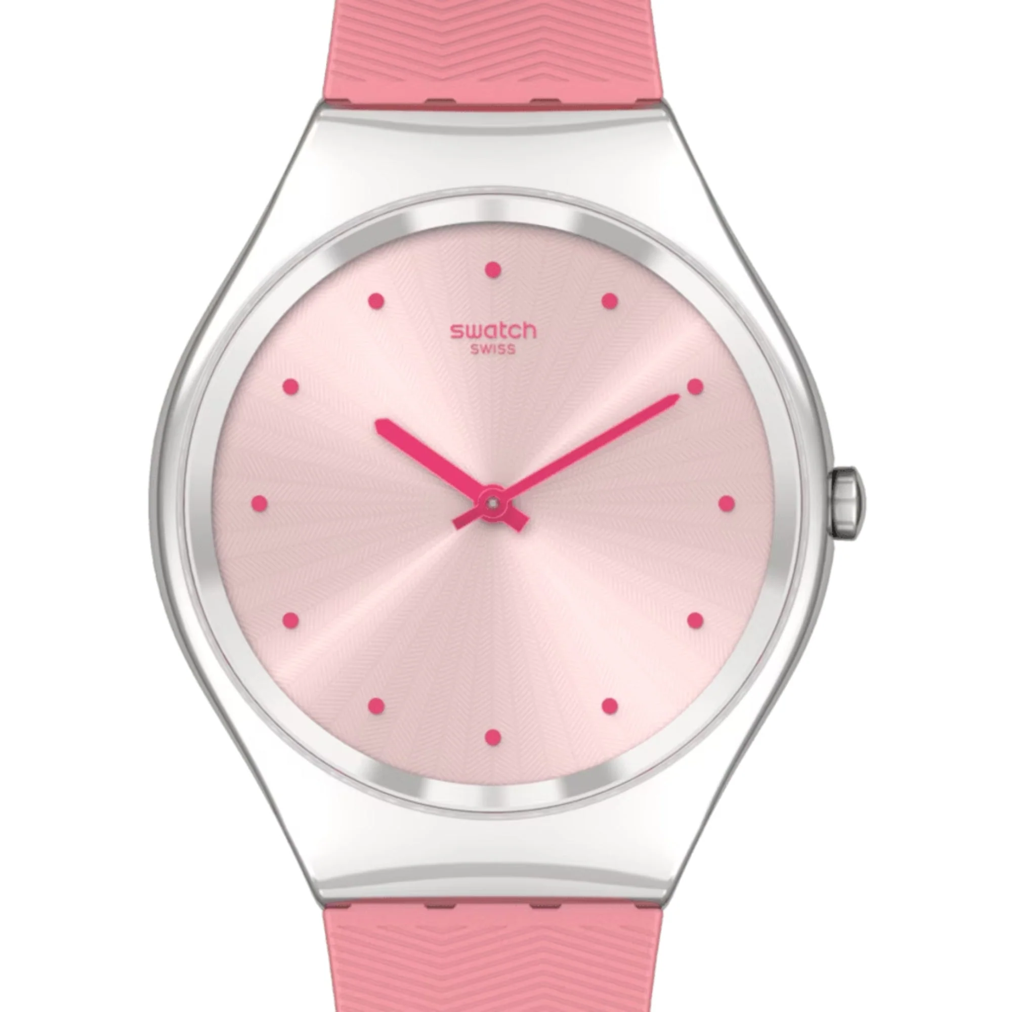 Swatch Skin Irony Rose Moire Quartz Pink Dial Pink Silicone Strap Ladies Watch SYXS135 - Image 8