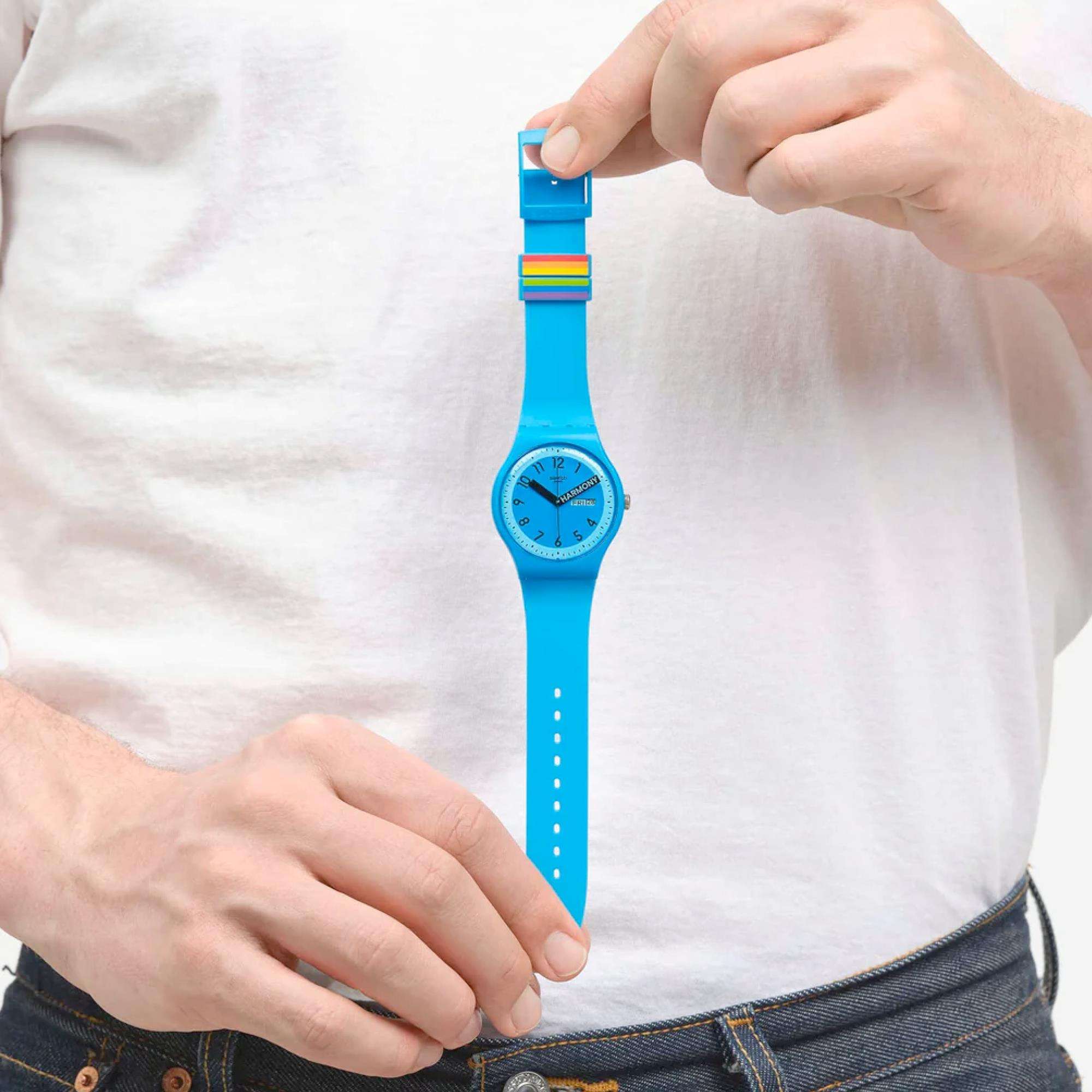 Swatch Pride 'Proudly Blue' Quartz Blue Dial Unisex Watch SO29S702 - Image 3