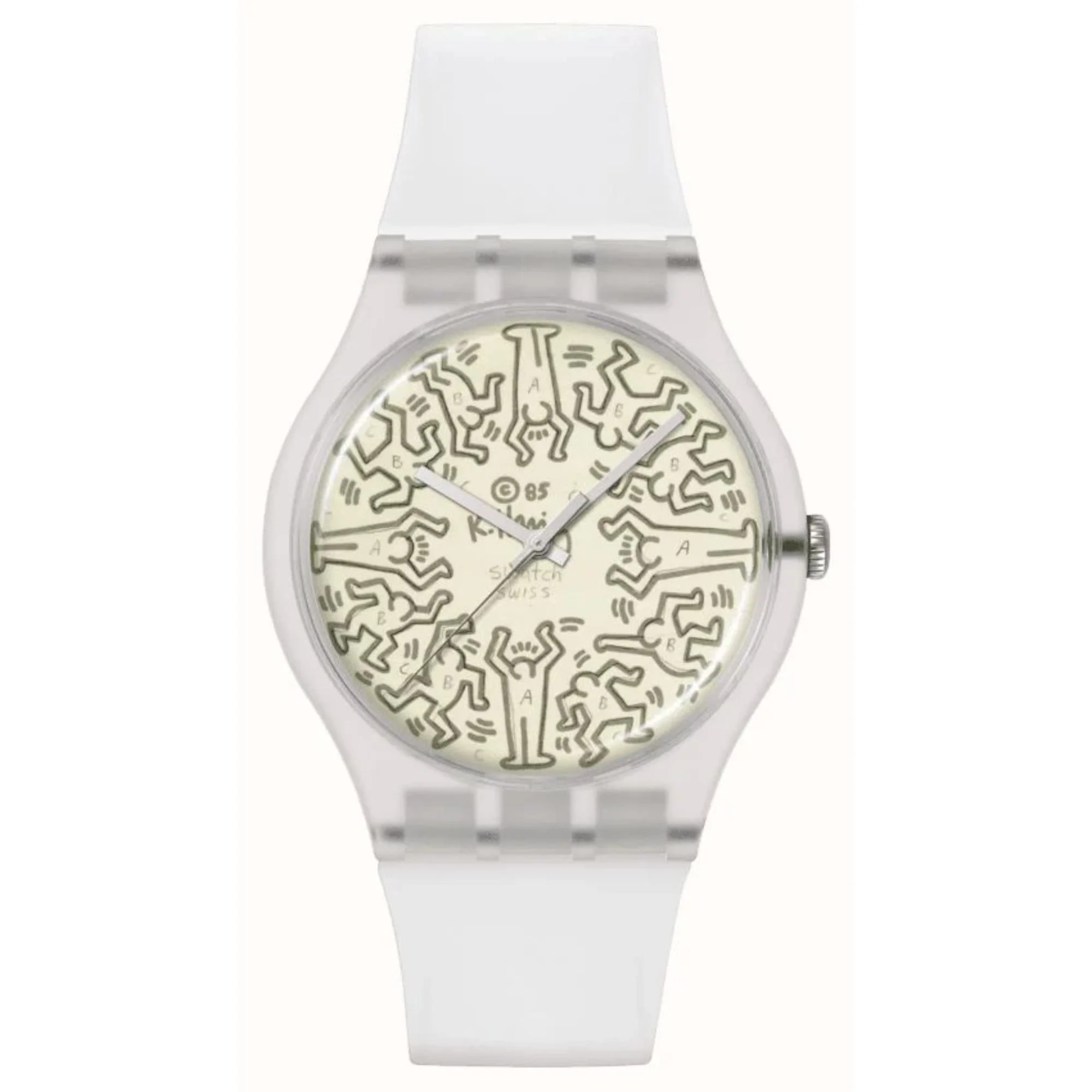 Swatch Quartz Break Free FROM THE ARCHIVE Beige Illustrated Dial Transparent Silicone Strap SO29Z145 - Image 6