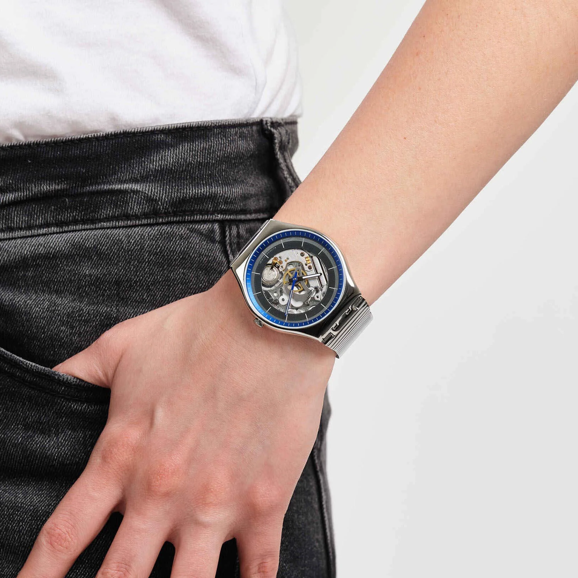 Swatch Ringing In Blue Quartz Grey Dial Stainless Steel Bracelet Men's Watch SS07S116GG - Image 8