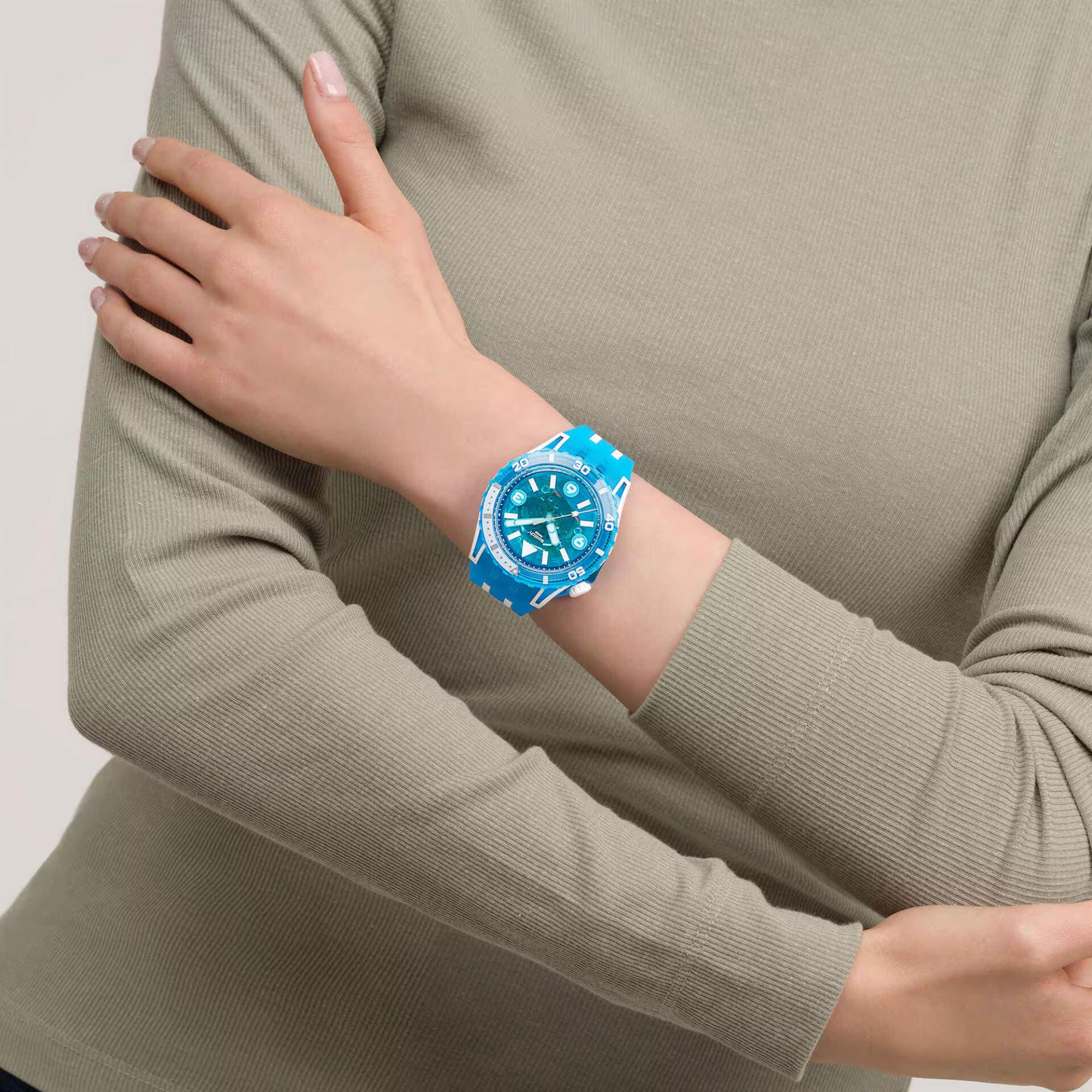 Swatch SCUBAQUA Blue Fire Blue Bioceramic Dial Silicone Strap Unisex Watch SSCU09S100 - Image 5