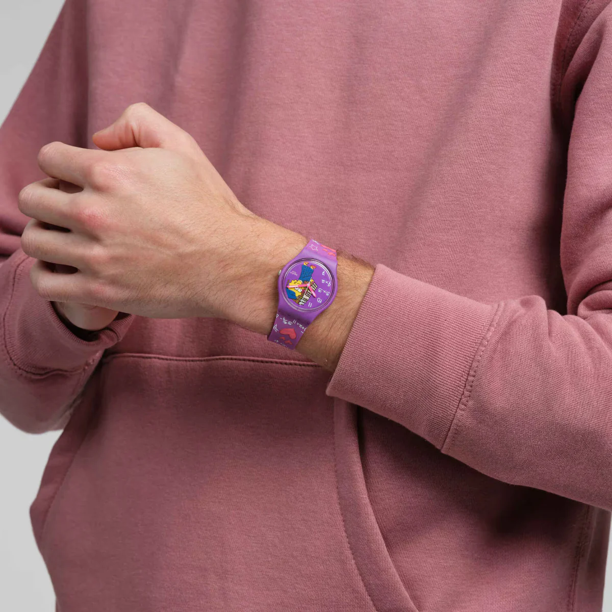 Swatch Simpsons Lisa Class Act Purple Dial Silicone Strap Unisex Watch SO28Z118 - Image 3