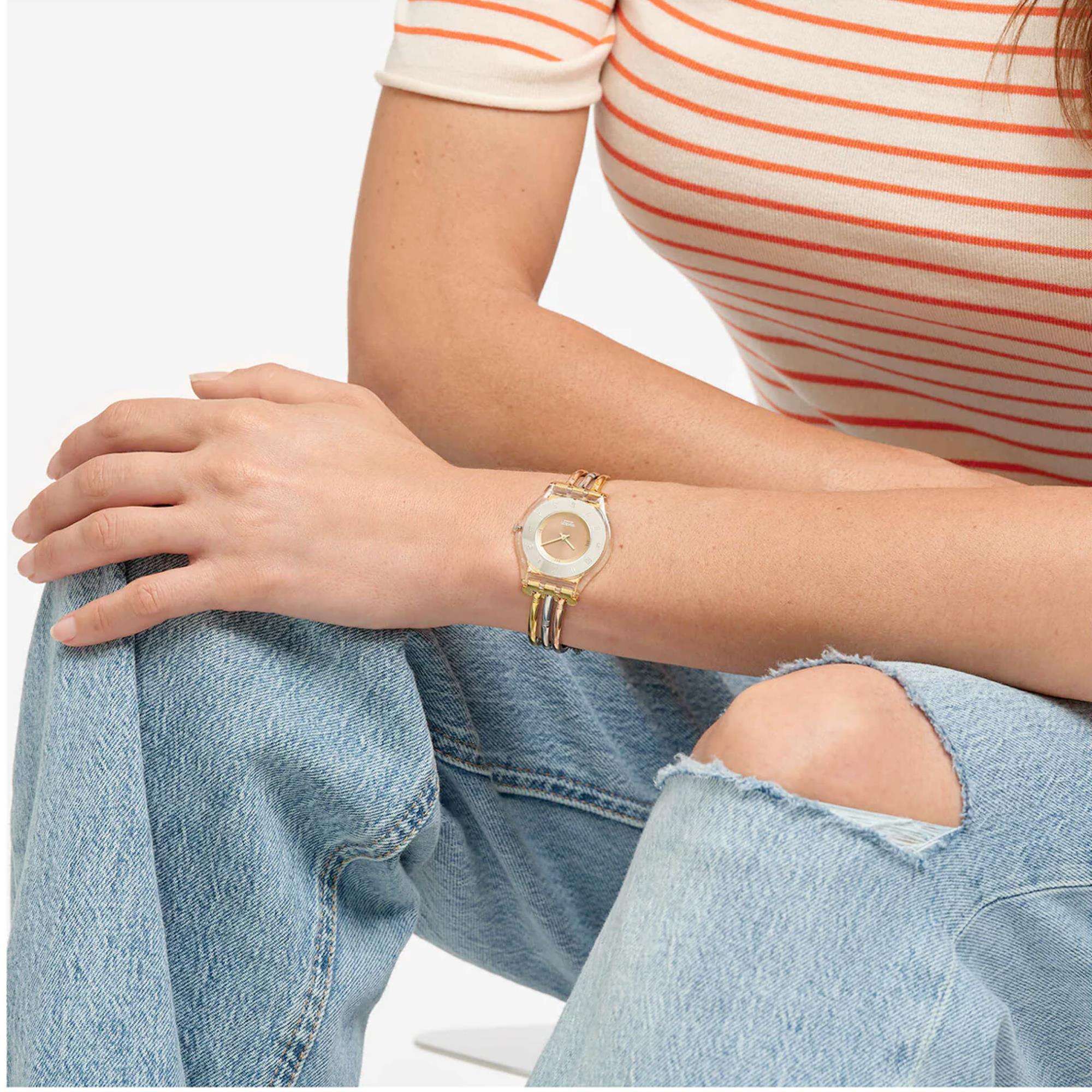 Swatch Skin Class 'Tri-Gold Again' Quartz Ladies Watch SS08K101A - Image 3