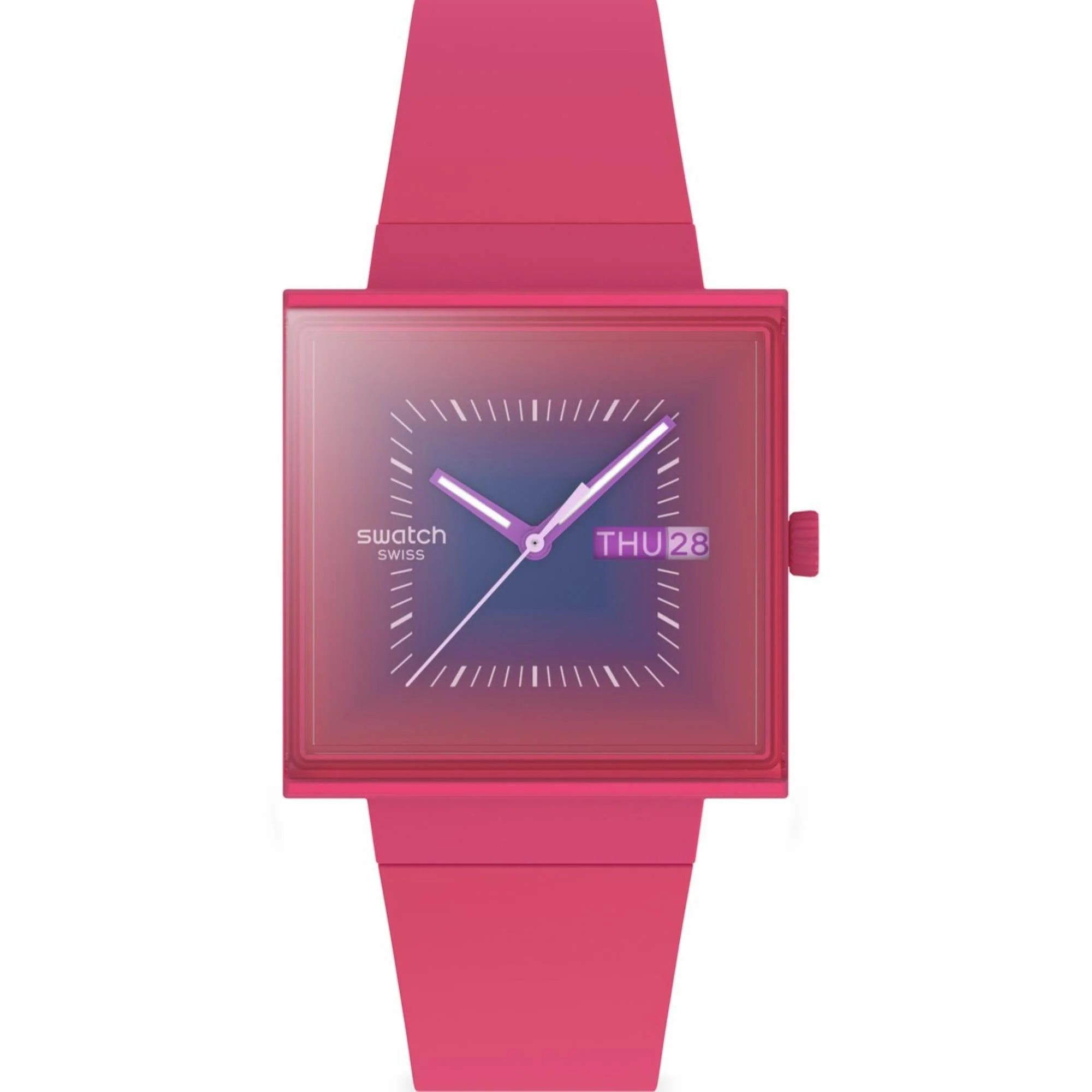 Swatch Squarely Berry Pink Dial Silicone Strap Unisex Watch SO34R700 - Image 7