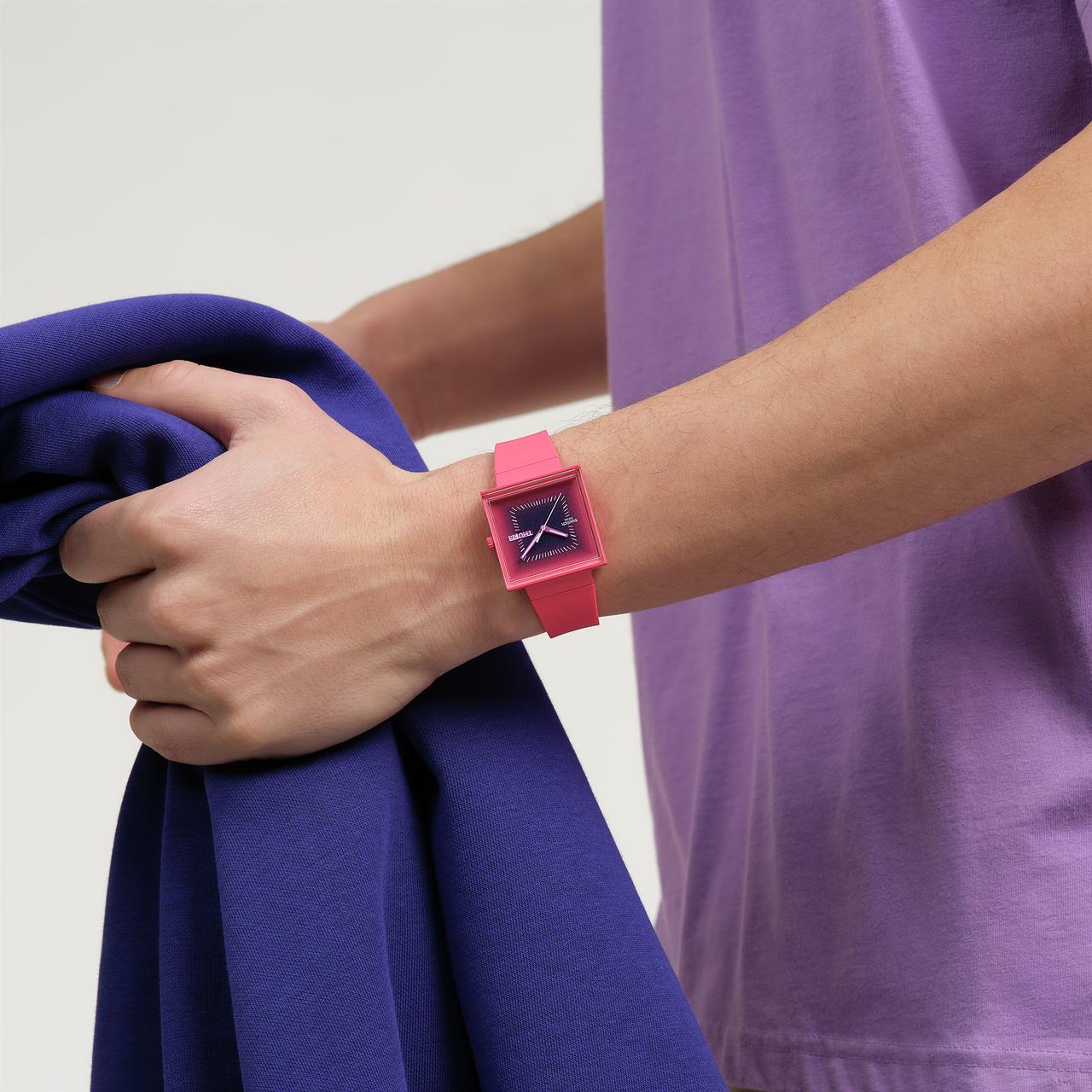 Swatch Squarely Berry Pink Dial Silicone Strap Unisex Watch SO34R700 - Image 8
