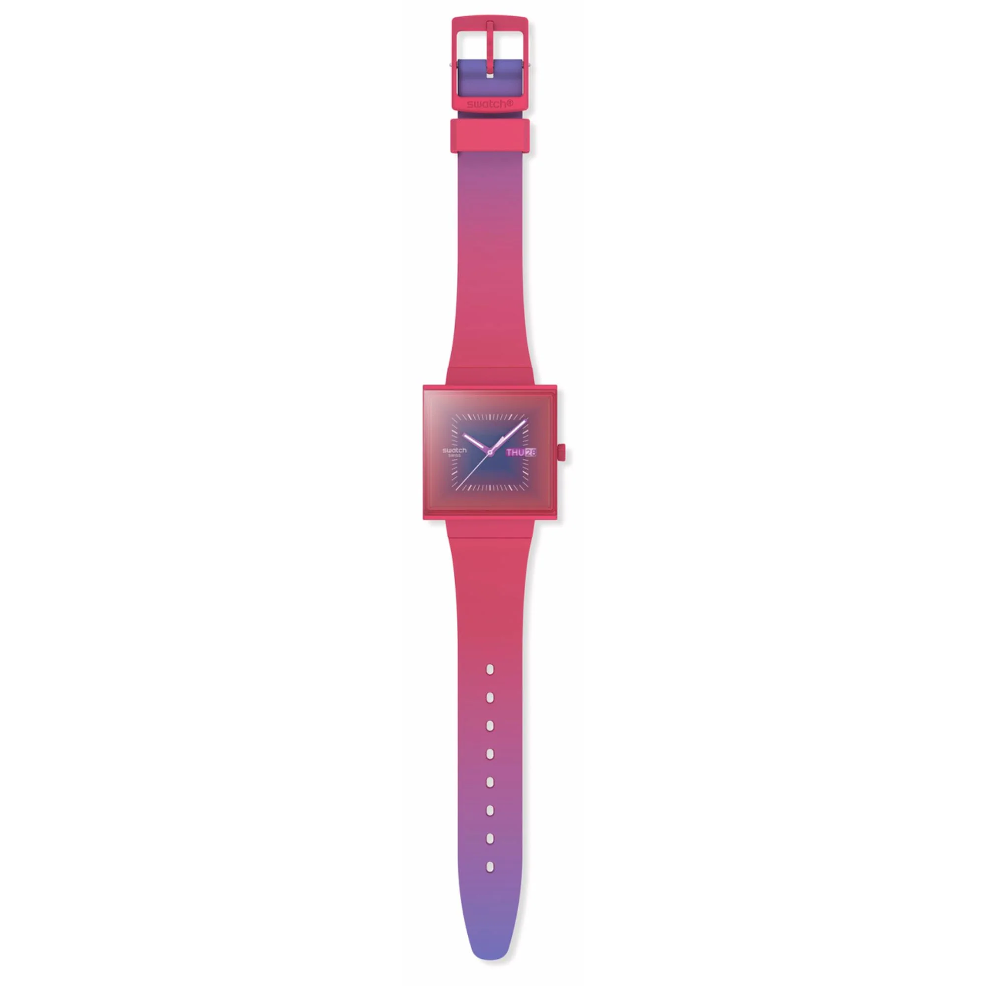 Swatch Squarely Berry Pink Dial Silicone Strap Unisex Watch SO34R700 - Image 9