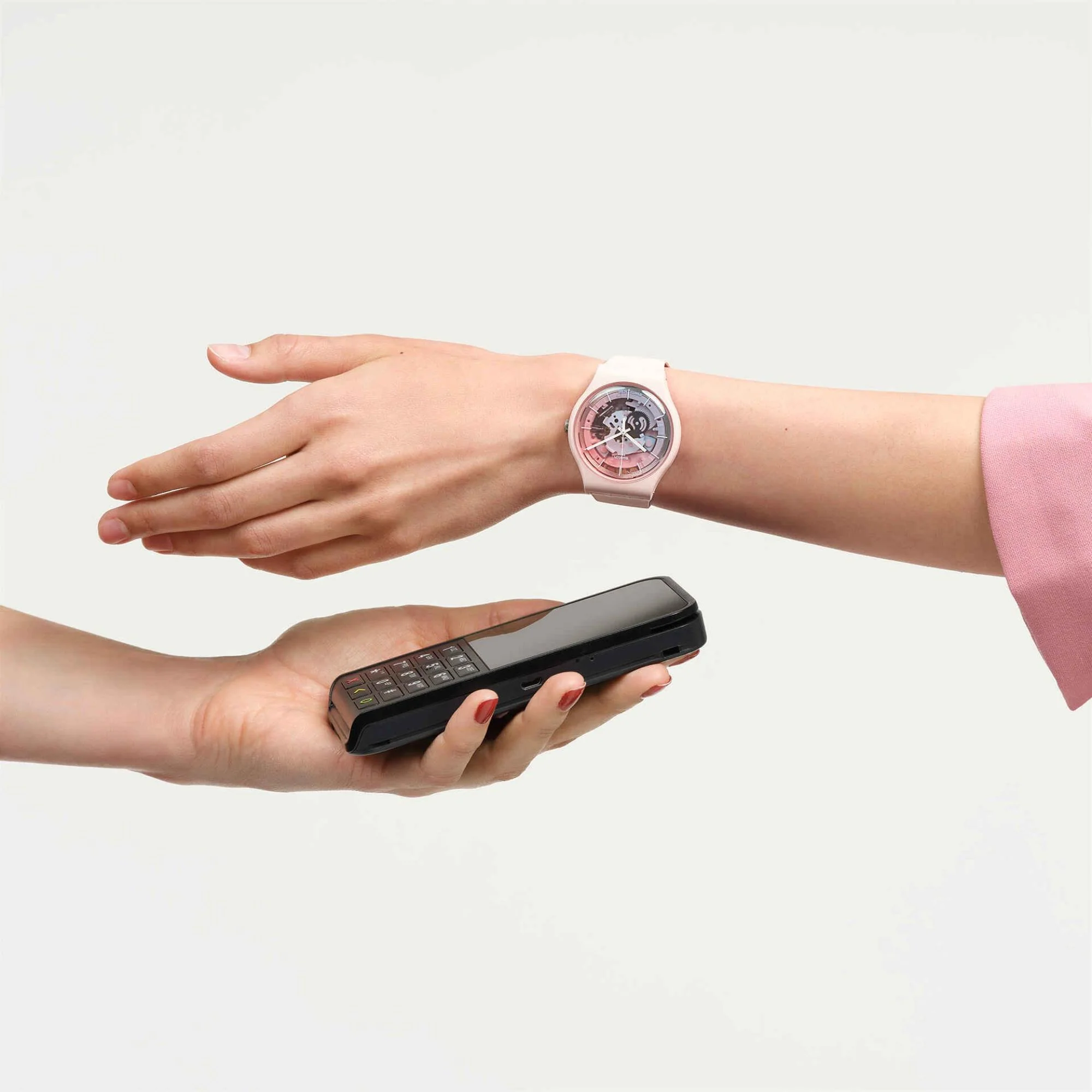 Swatch SwatchPAY! Fleetingly Pink Pay! Quartz Pink Dial Silicone Strap Unisex Watch SO32P103-5300 - Image 5