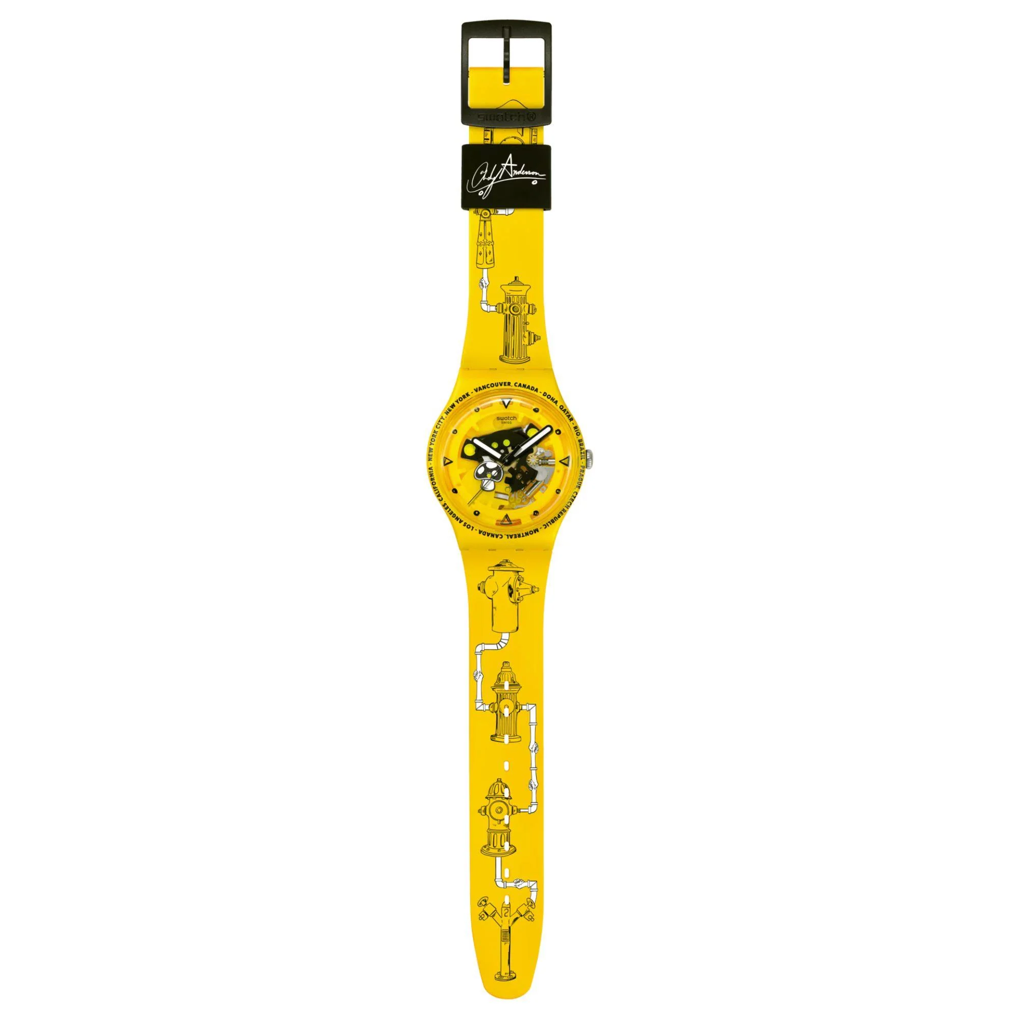 Swatch TIME WITH ANDY ANDERSON Yellow Dial Silicone Strap Unisex Watch SO29J101 - Image 6