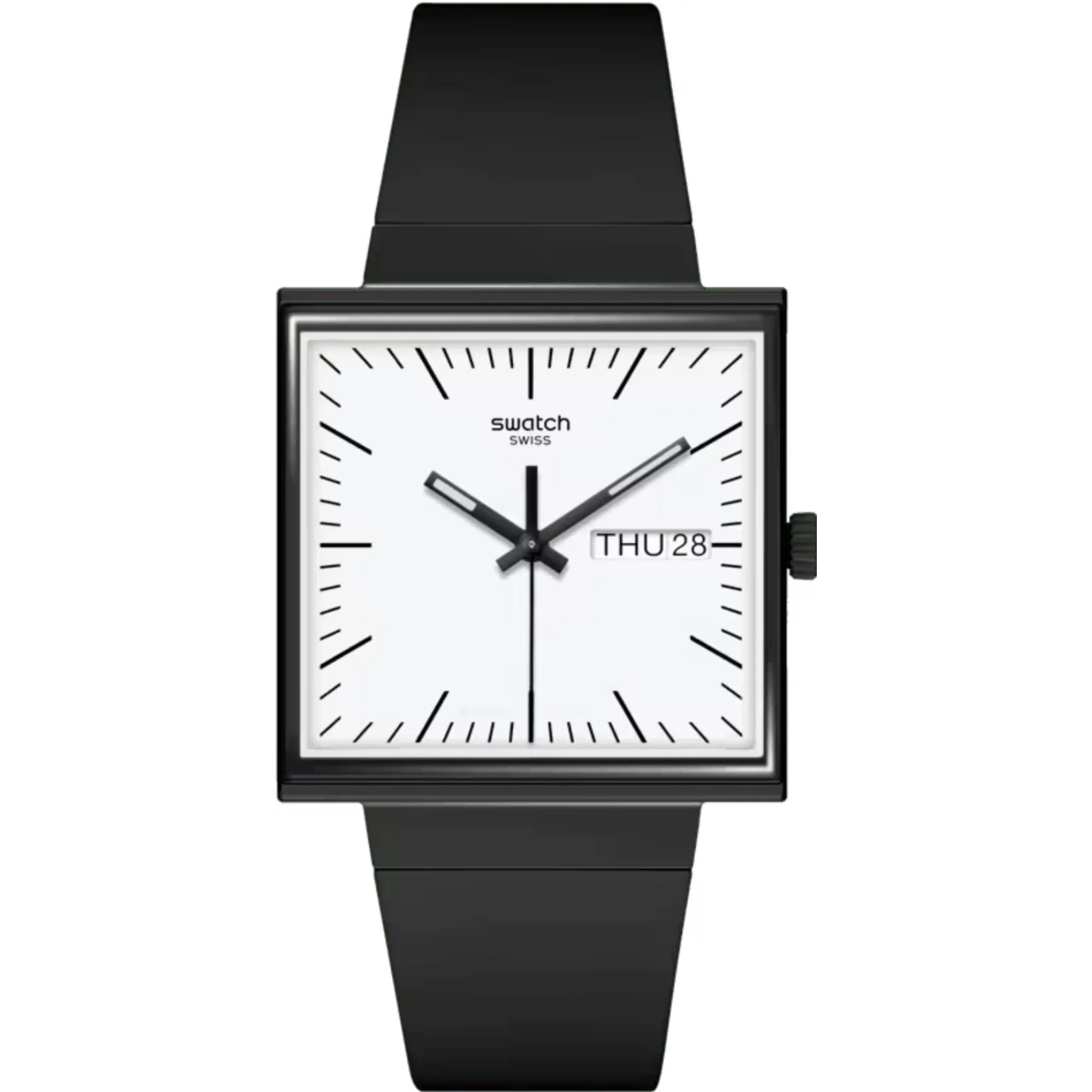 Swatch WHAT IF...BLACK? Square Bioceramic White Dial Unisex Watch SO34B700