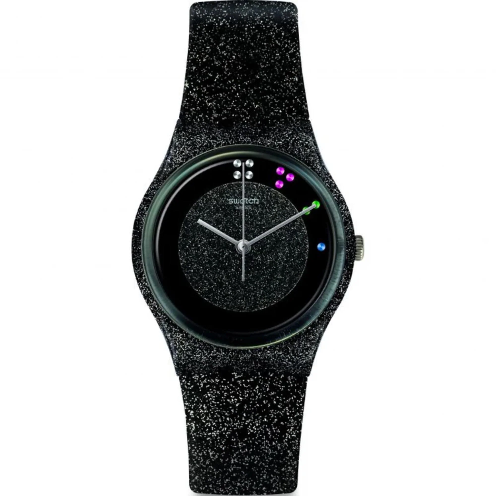 Swatch Scintillante Quartz Black Dial Glittery Leather Strap Ladies Watch GZ335S - Image 7