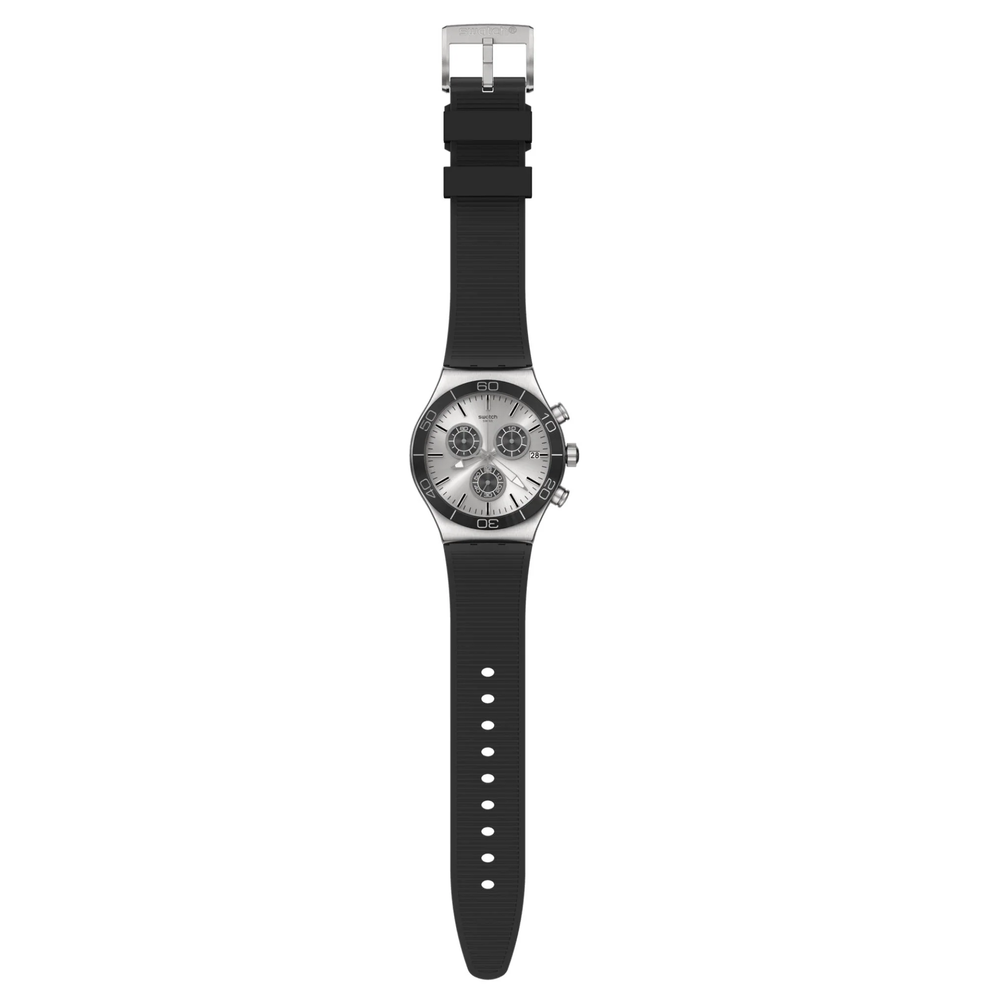 Swatch New Irony Chrono Great Outdoors Quartz Silver Dial Black Silicone Strap Men's Watch YVS486 - Image 5