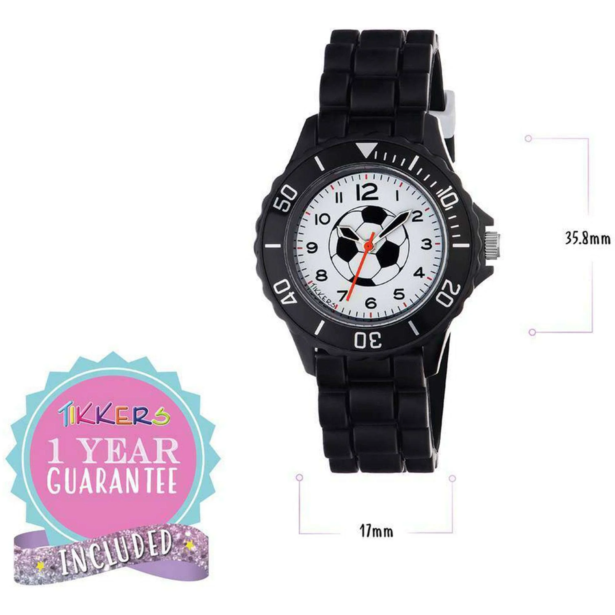 Tikkers Football Quartz White Dial Black Silicone Strap Boys Watch Gift Set ATK1019 - Image 3