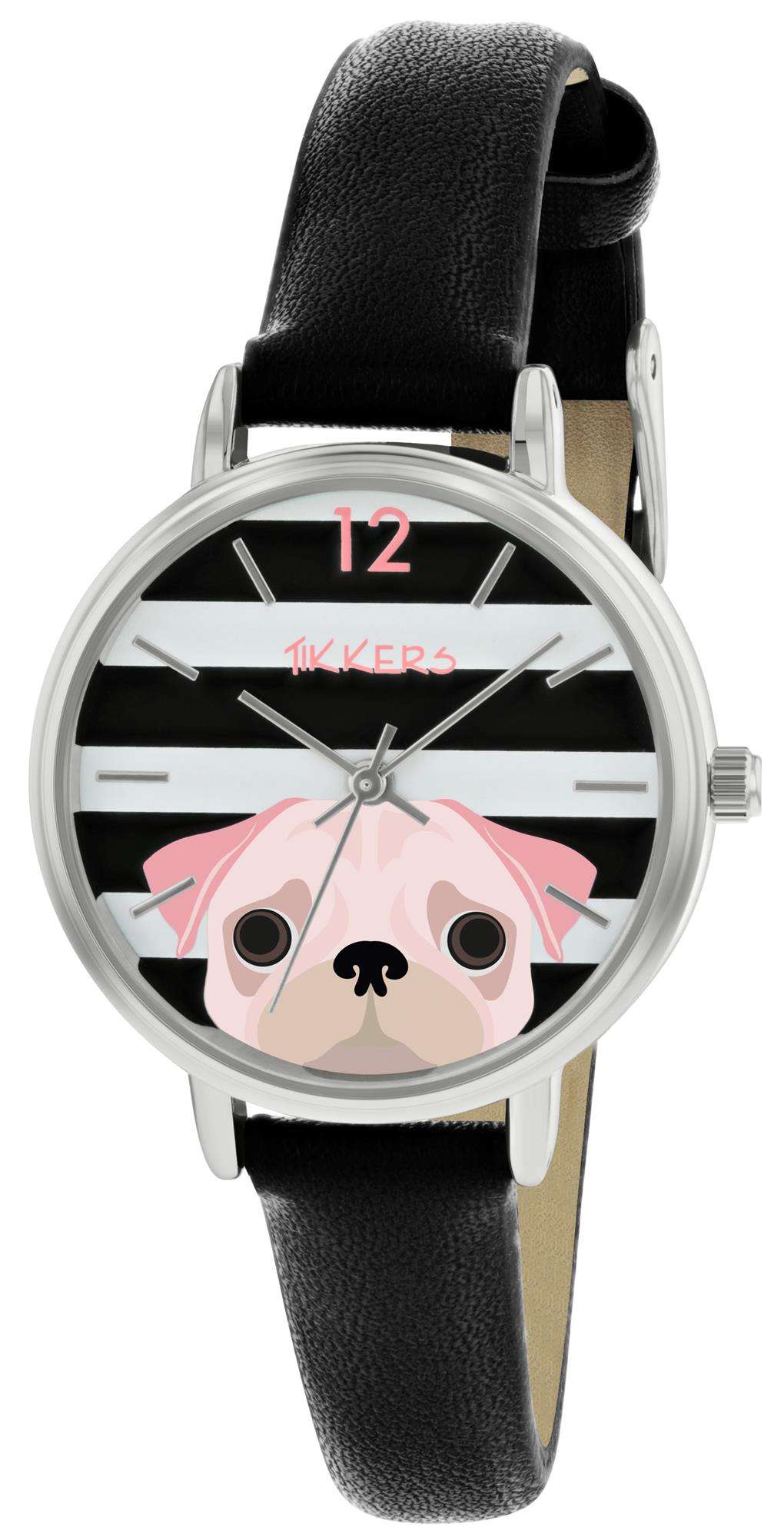 Tikkers Quartz Rose Silver Stainless Steel Black Leather Strap Girls Watch TK0174 - Image 3