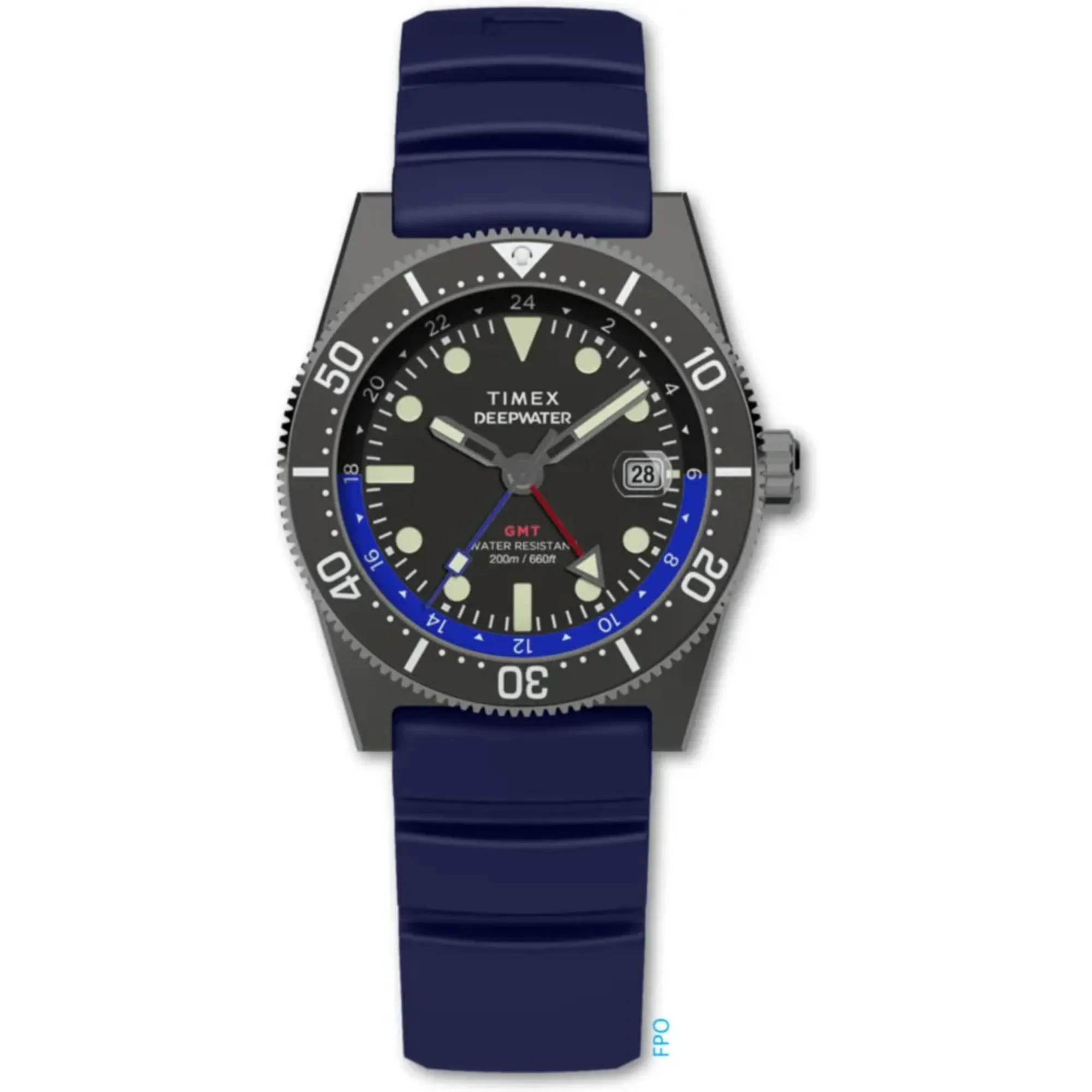 Timex Deep Water Reef 200 GMT Black Dial Blue Bezel Blue Rubber Strap Men’s Watch TW2W75100 - Image 5