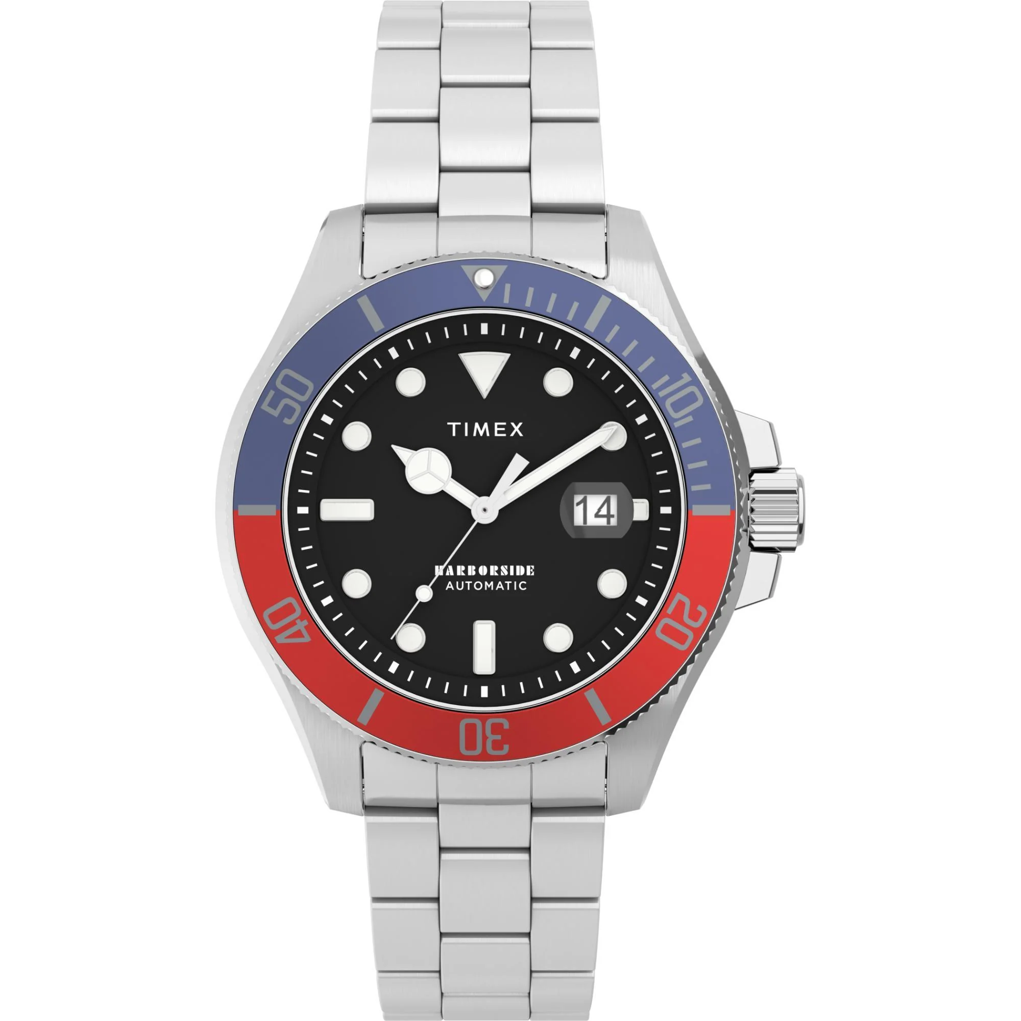 Timex Harborside Coast Automatic Silver-Tone Blue Dial with Red and Blue TR Bracelet Men's Watch TW2V72100