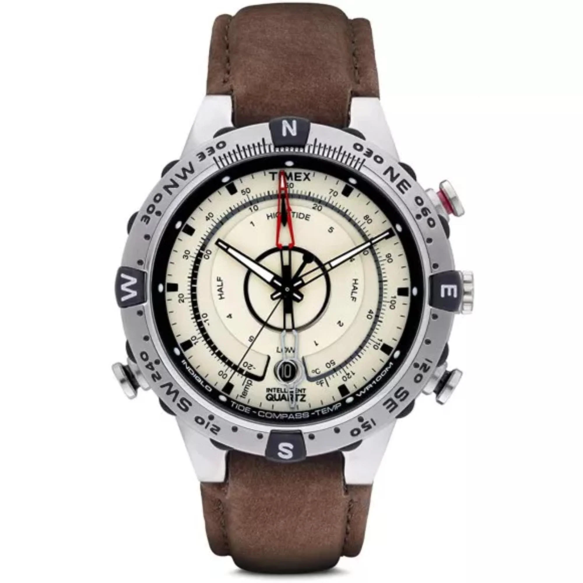 Timex IQ Tide Temp Compass Cream Dial Leather Strap Men’s Watch T2N721