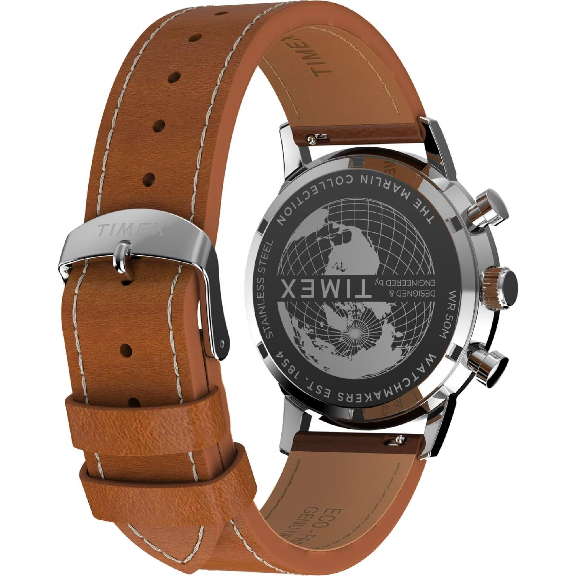 Timex Marlin Chronograph Tachymeter Green Dial Leather Strap Men's Watch TW2W99100 - Image 5