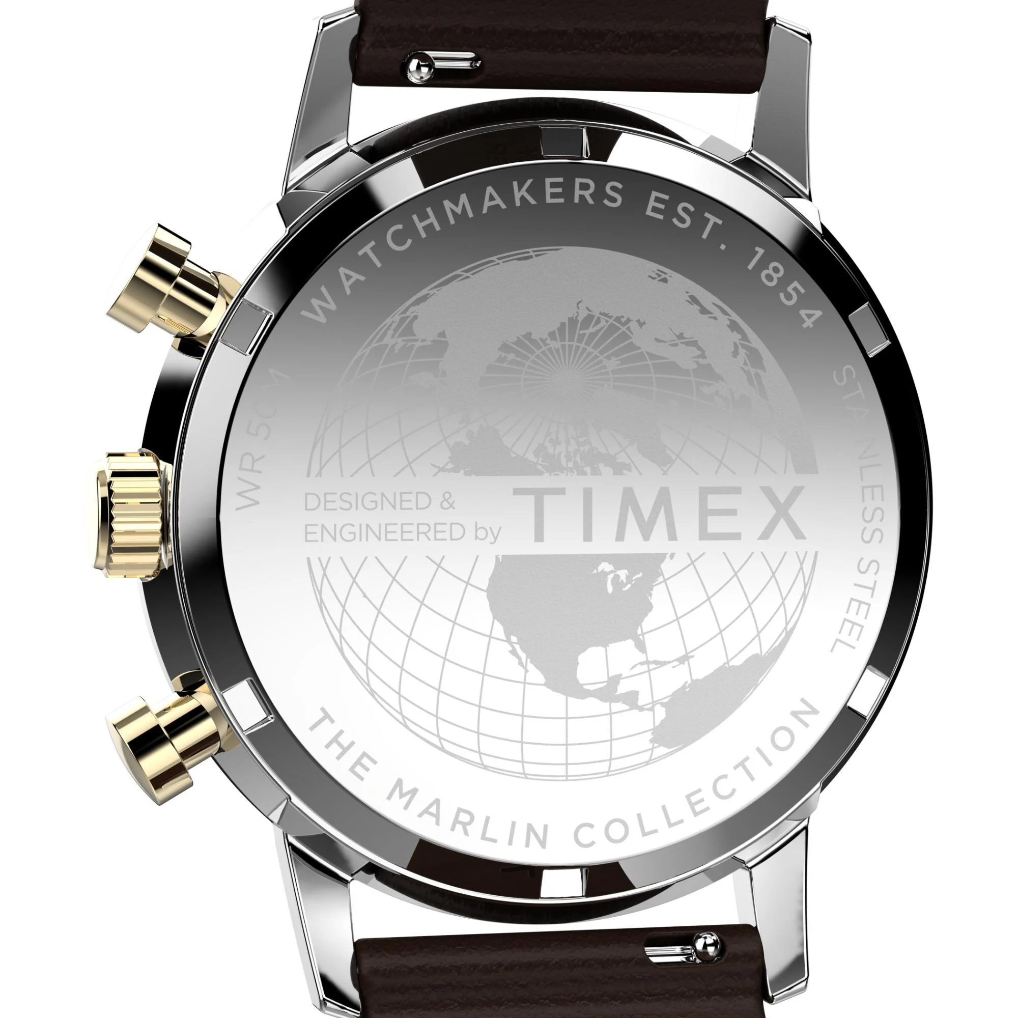 Timex Marlin Quartz Chronograph Two-Tone Case Blue Dial Brown Leather Strap Men’s Watch TW2W60400 - Image 4