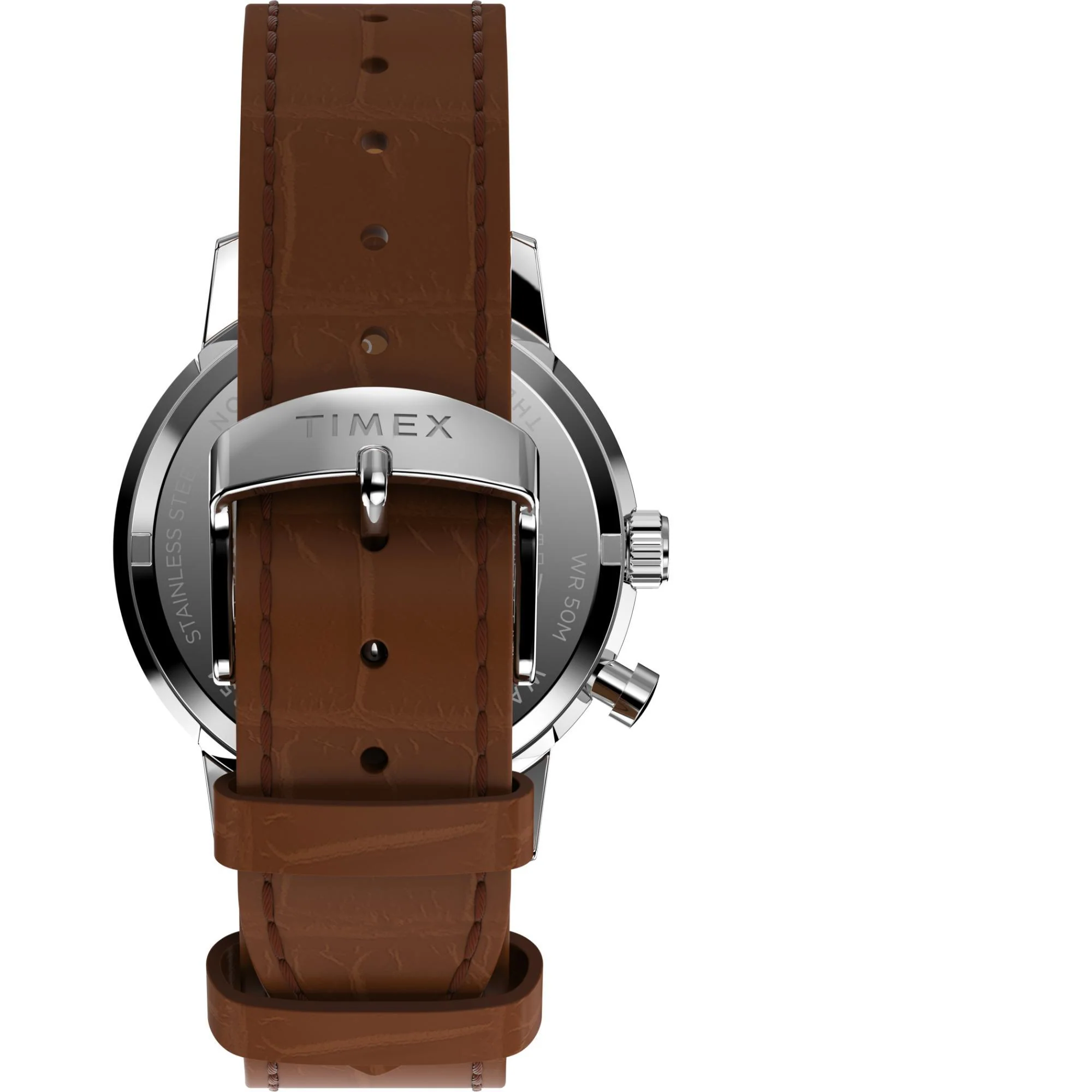 Timex Marlin Quartz Moon Phase Stainless Steel Case Green Dial Brown Leather Strap Men’s Watch TW2W51000 - Image 3