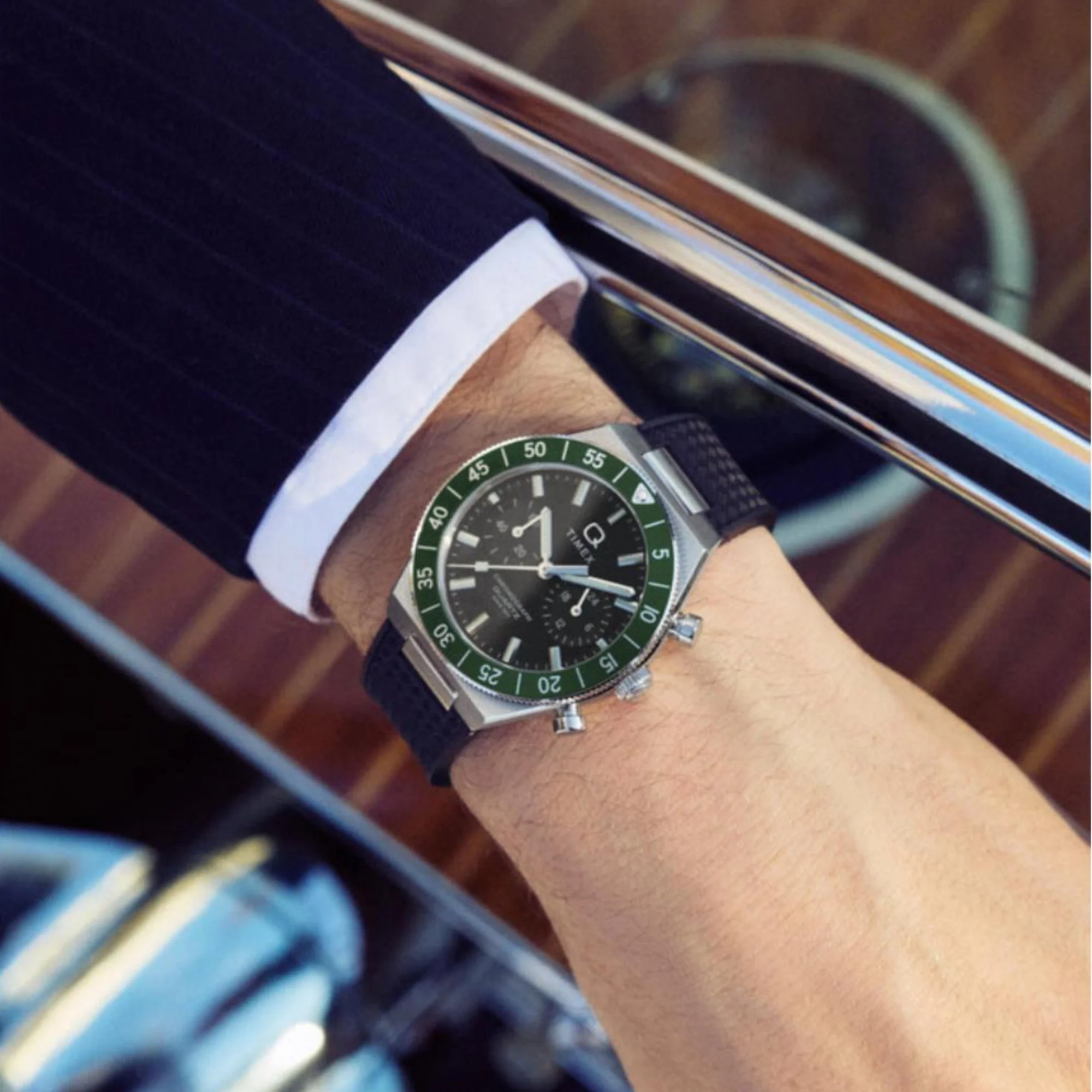 Timex Q Continental Chronograph Black Dial Rubber Strap Men's Watch TW2Y56100 - Image 2