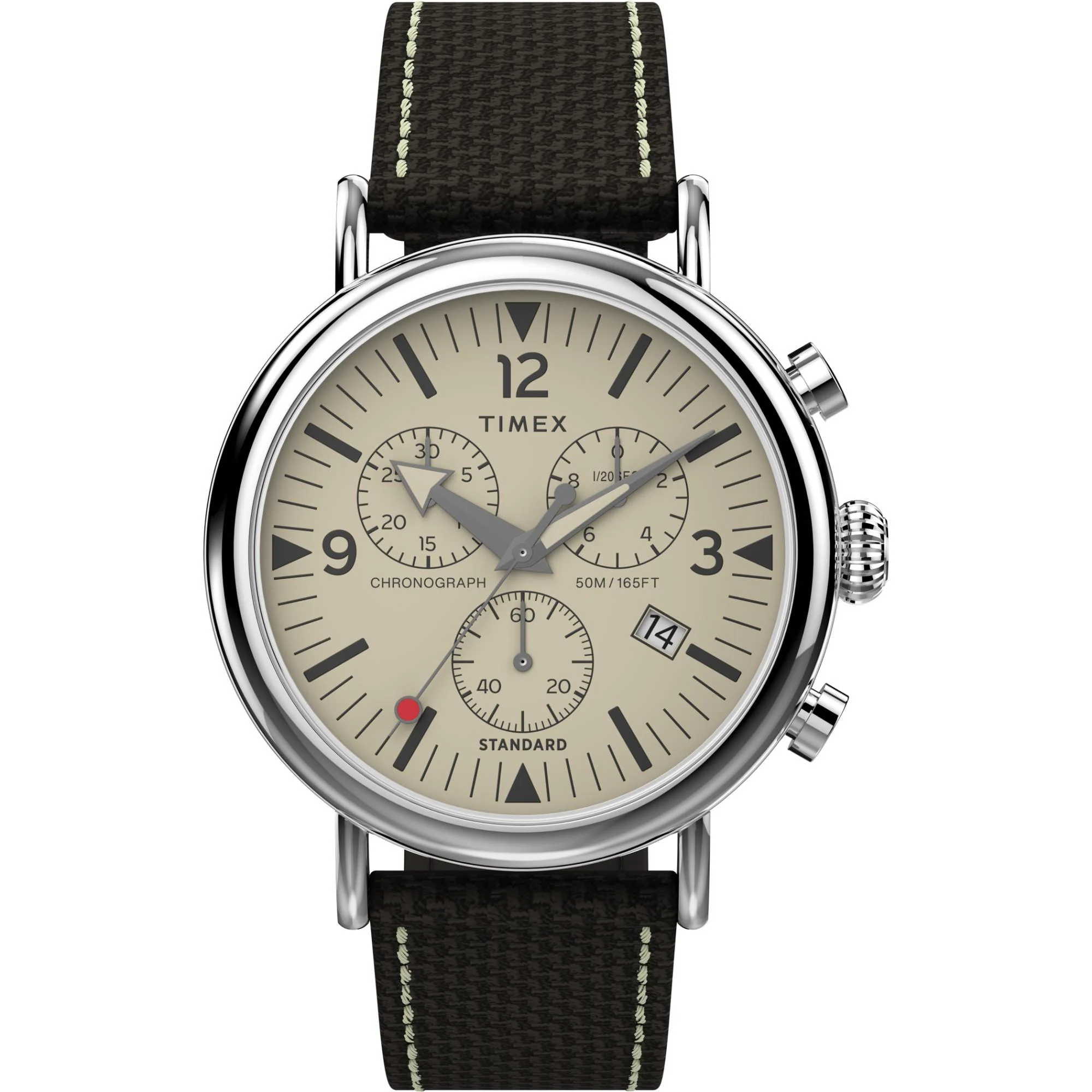 Timex Waterbury Standard Chronograph Cream Dial Fabric Leather Strap Men’s Watch TW2V43800