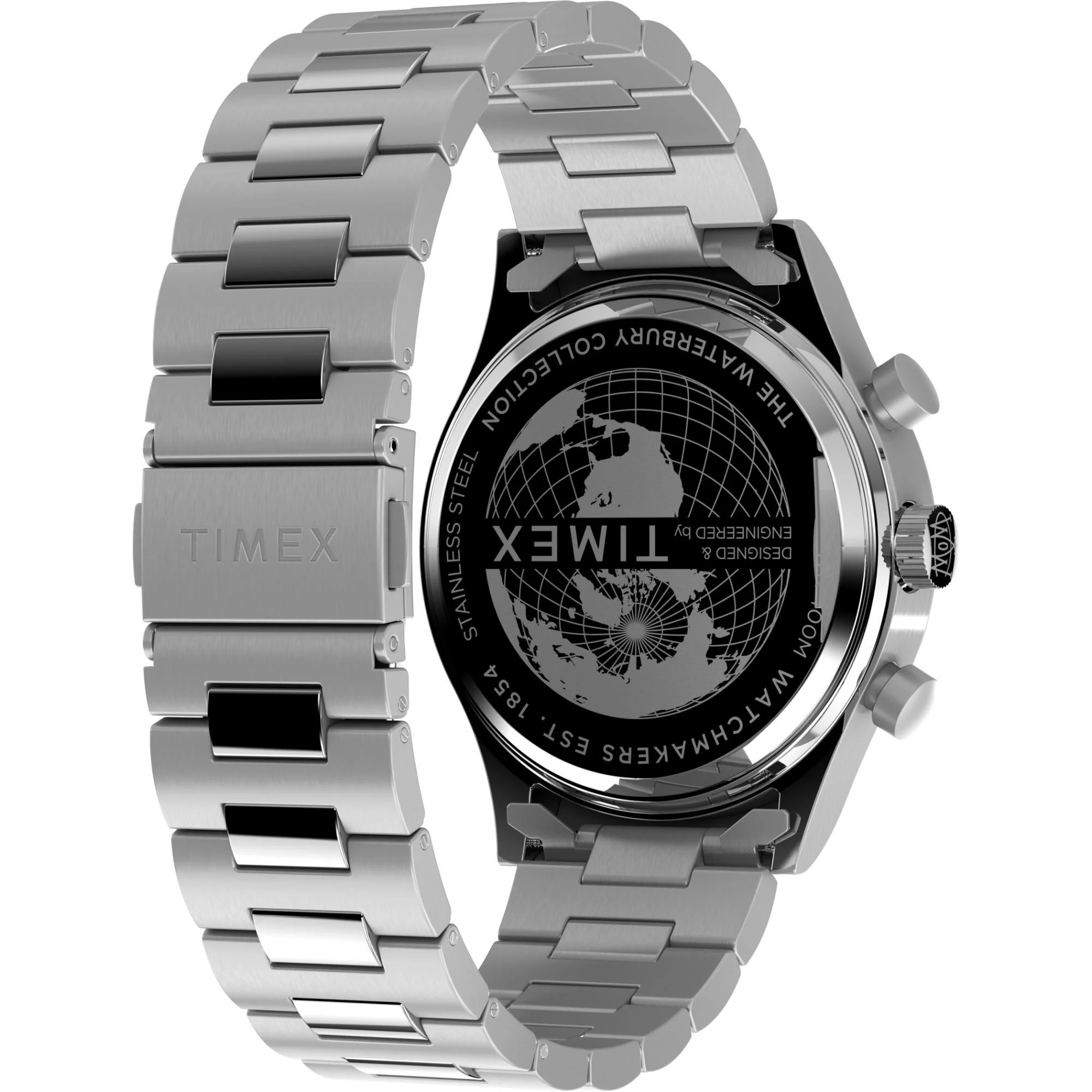 Timex Waterbury Traditional Fly-Back Chronograph Black Dial Steel Strap Men’s Watch TW2W47800 - Image 5