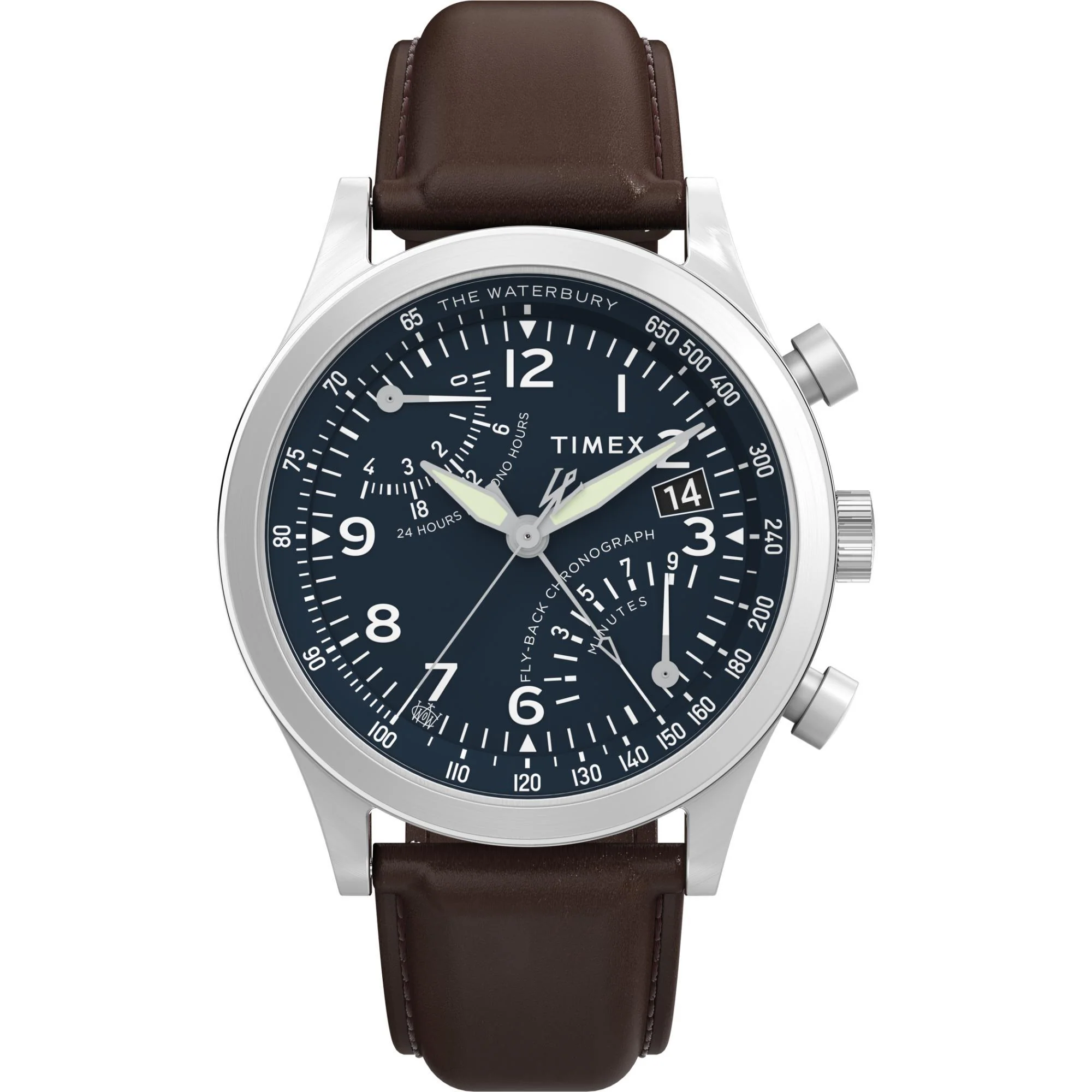 Timex Waterbury Traditional Fly-Back Chronograph Blue Dial Leather Strap Men’s Watch TW2W47900 - Image 7