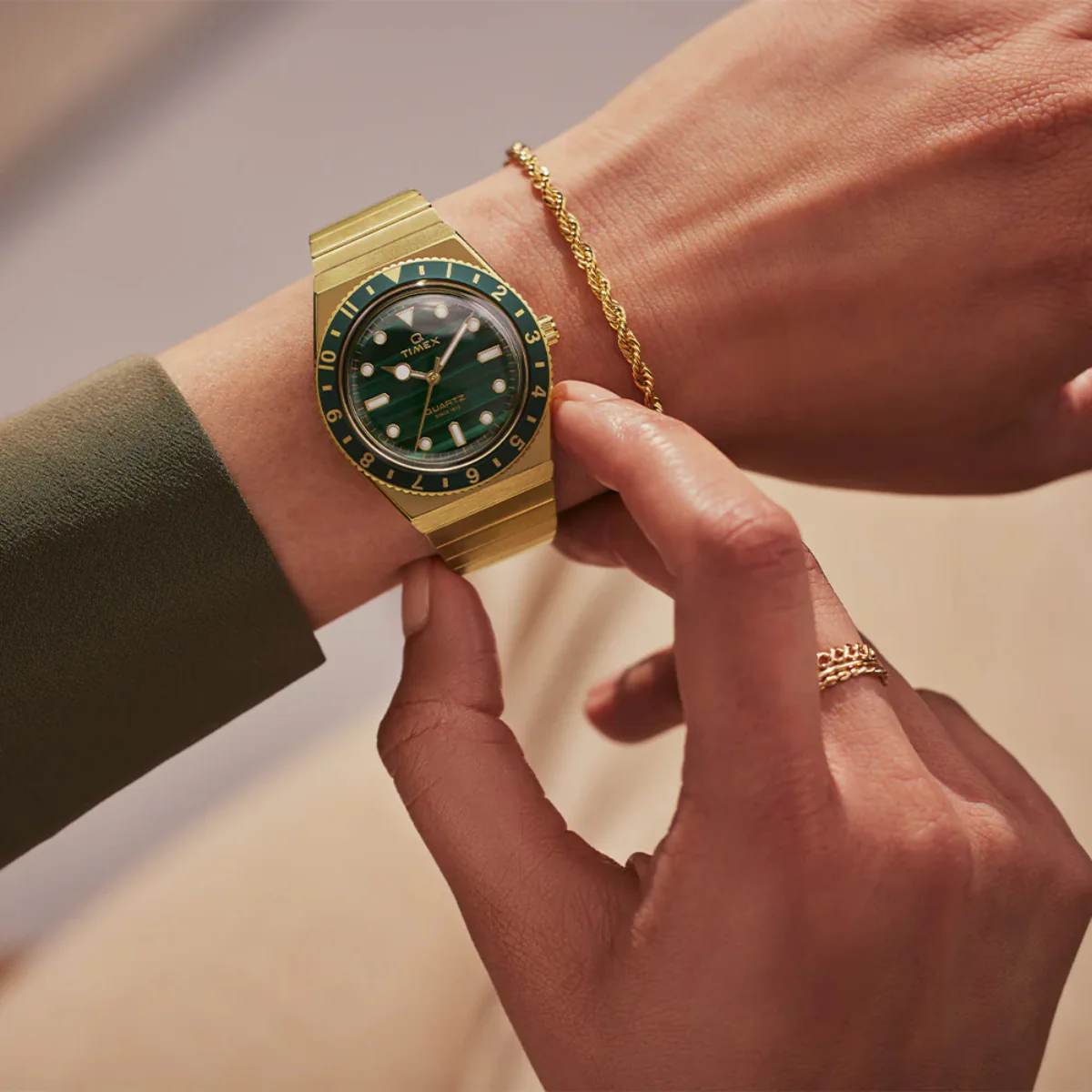 Timex Q Quartz Green Dial Steel Strap Women’s Watch TW2V92200 - Image 7