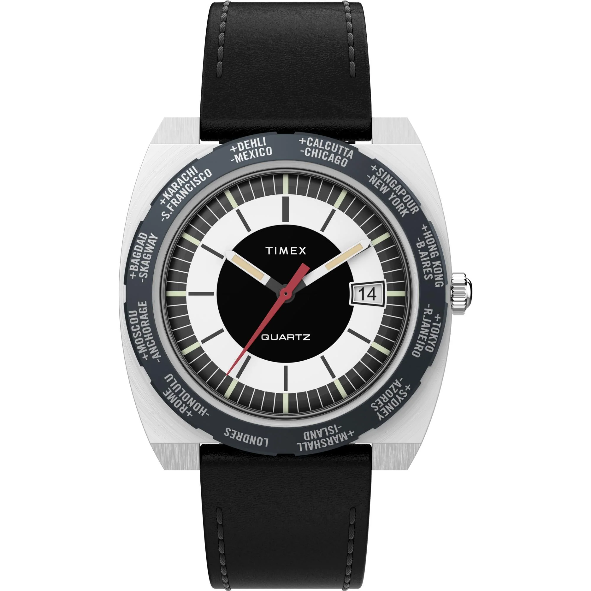 Timex World Time Ring Black Dial Leather Strap Men’s Watch TW2V69500 - Image 6
