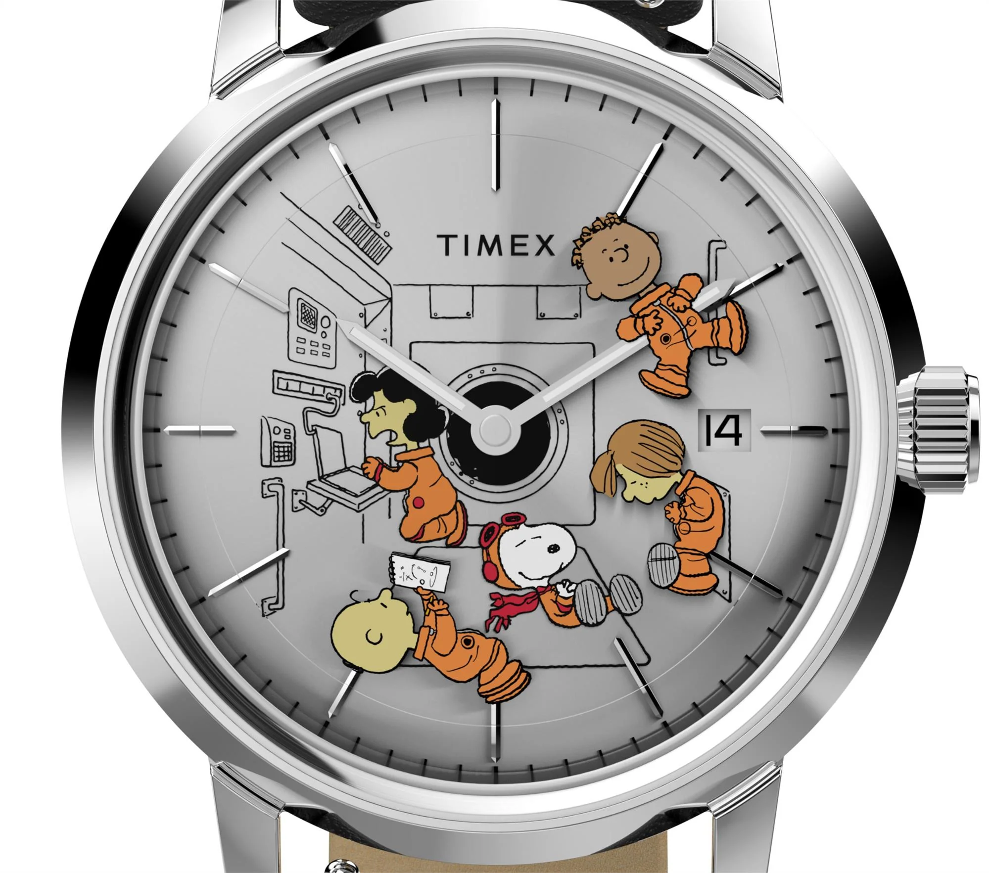 Timex X Peanuts Automatic Silver Dial Leather Strap Men's Watch TW2W87200 - Image 3