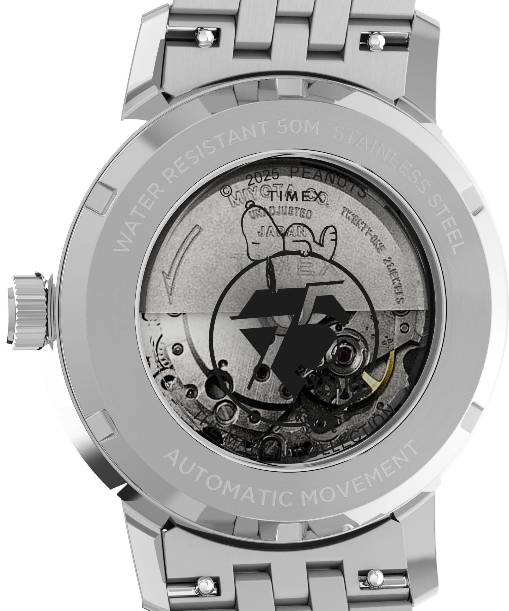 Timex X Peanuts Marlin Automatic 75th Anniversary Silver Dial Steel Strap Men's Watch TW2Y45000 - Image 7